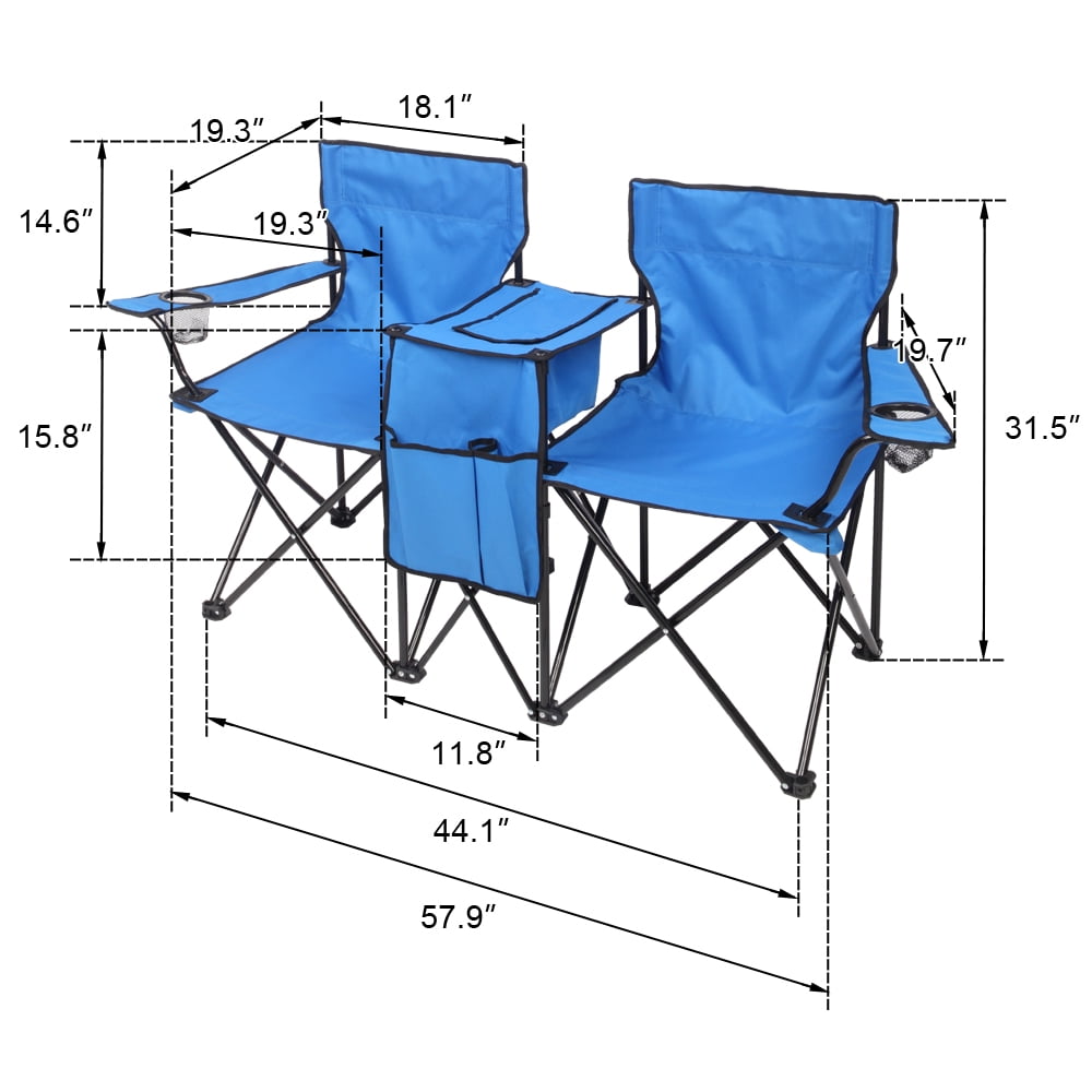 Ktaxon Camping Loveseat Chair, Folding Double Outdoor Chair with Removable Sun Umbrella & Carrying Bag, Double Chairs with Cooler Bag for Lawn Fishing Outdoor, Gray