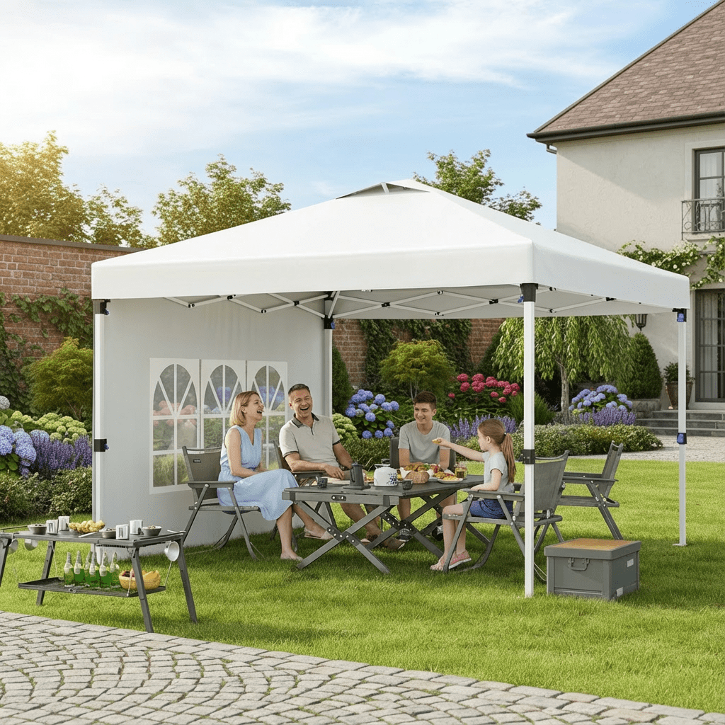 10x10 Pop-Up Canopy Tent with Removable Walls, 3 Height Adjustable Easy Set up Portable Gazebo, For Camping, White
