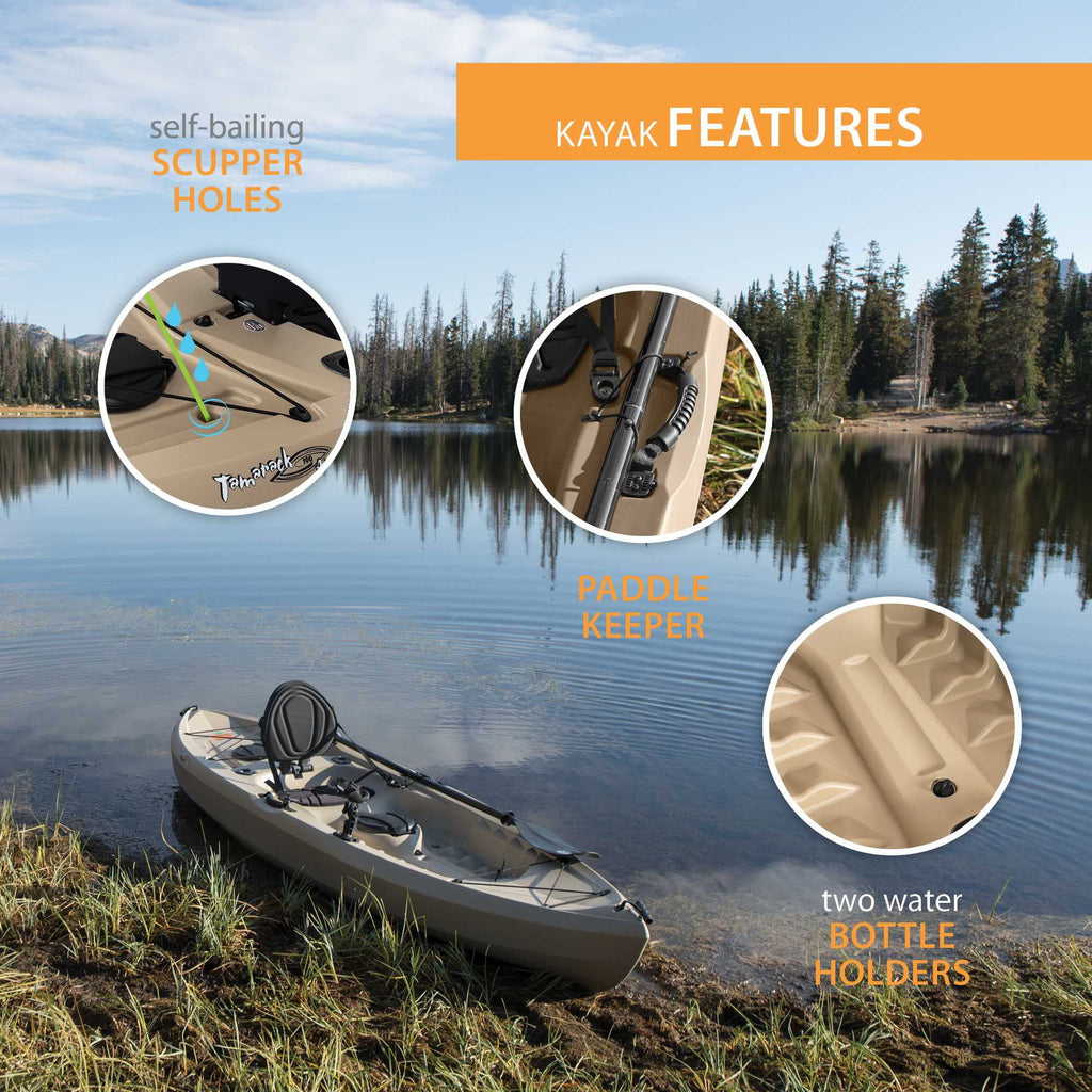 Lifetime Tamarack Angler 10 ft Sit-On-Top Fishing Kayak with Paddles, 2 Pack, Tan (90806)