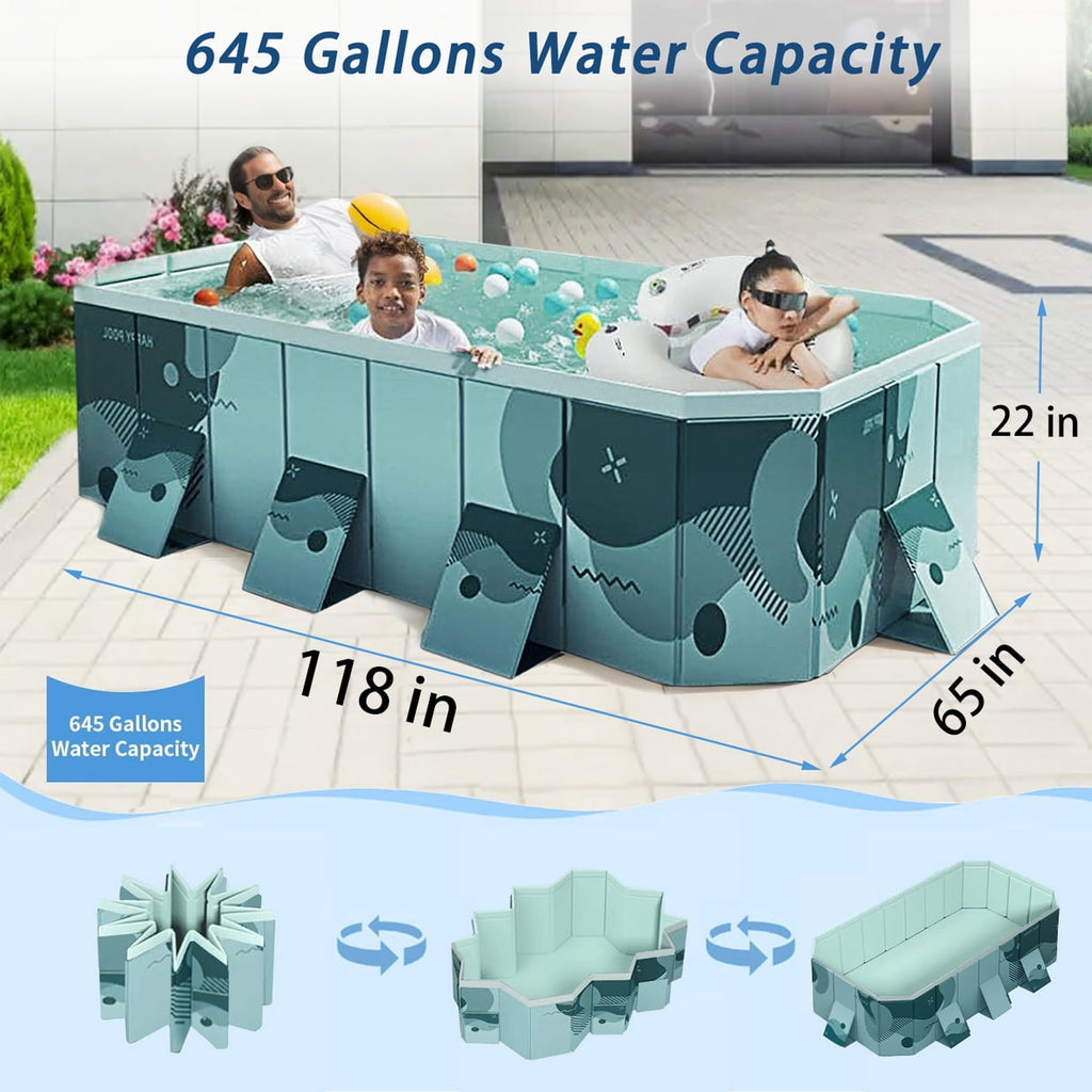 JieC 118Foldable Swimming Pool for Home Use, Easy to Place and Store Large Capacity Pool, for Yard, Garden, Patio,Green