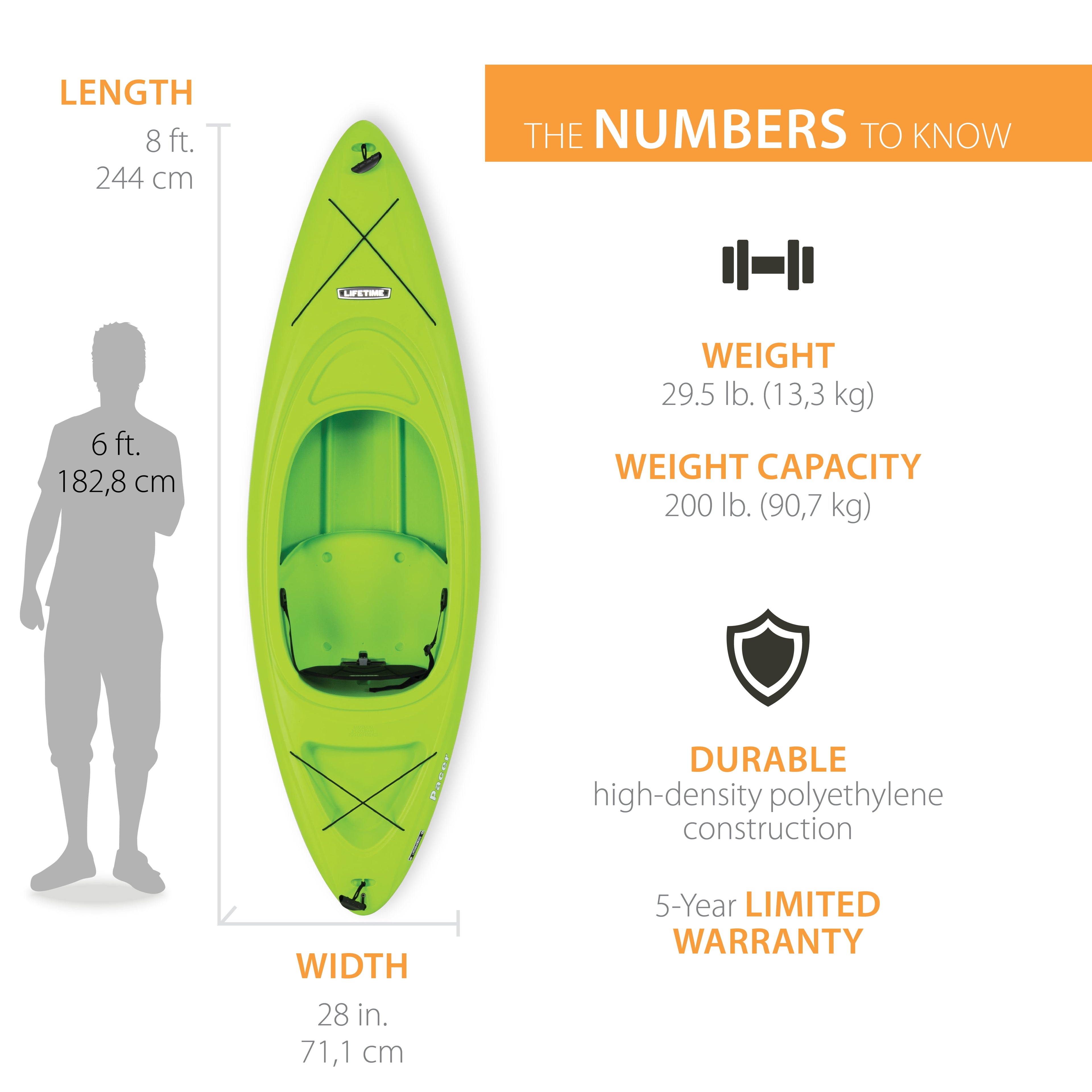 Lifetime Pacer 8 ft Sit-Inside Kayak with Paddle, Green (91032)