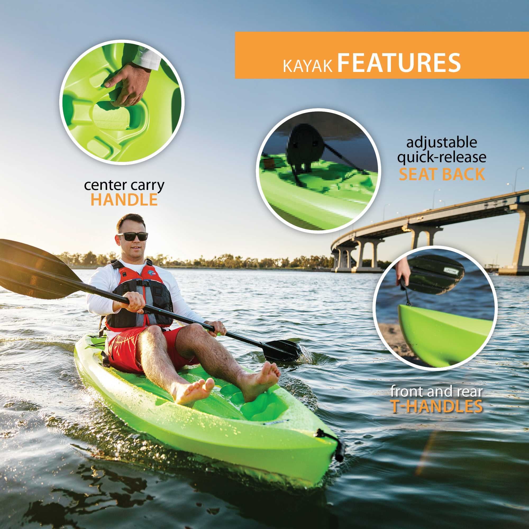 Lifetime Daylite 8 ft Sit-On-Top Kayak with Paddle, Red (90775)