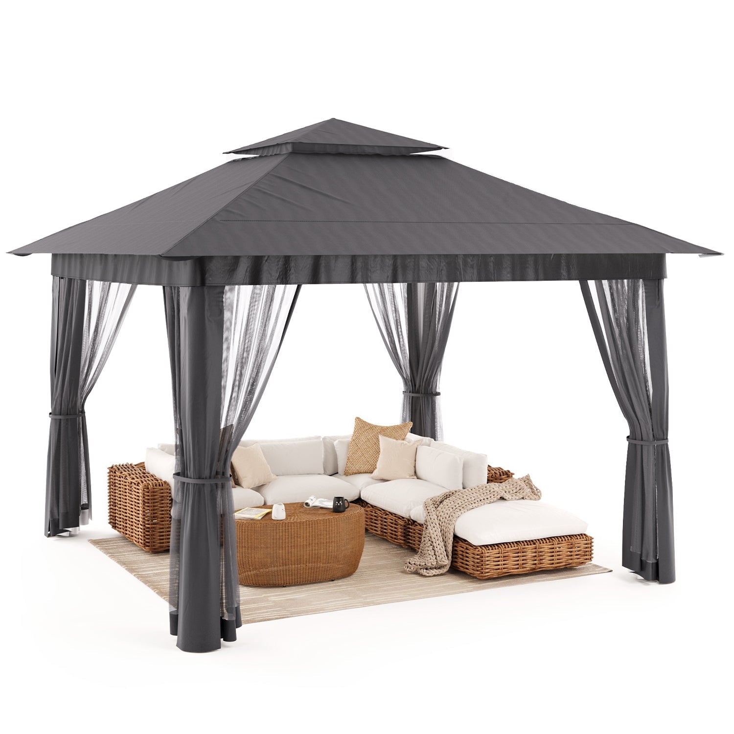 10x10 Pop-Up Canopy Tent with Removable Walls, 3 Height Adjustable Easy Set up Portable Gazebo, For Camping, White