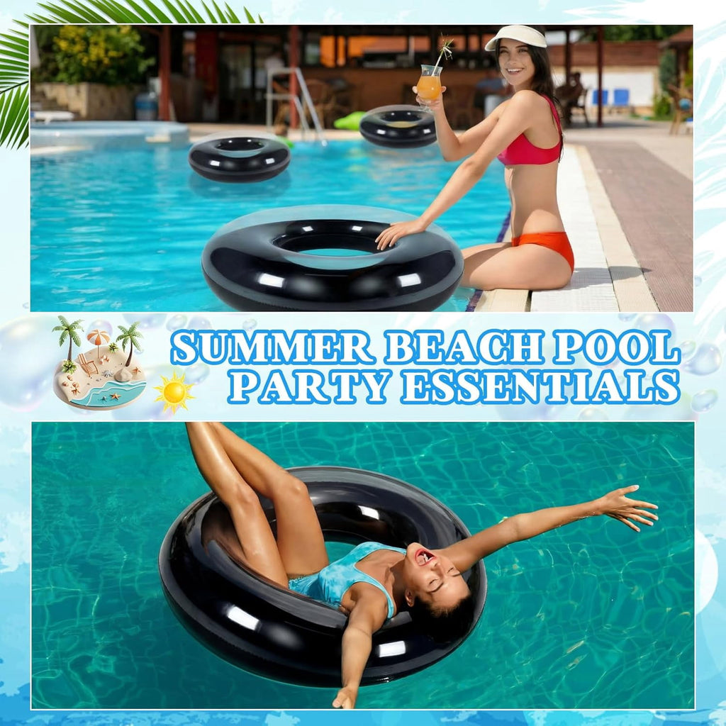 6 Pcs Inflatable Pool Floats 35 Inches Swim Tube Bulk for Adults Swimming Ring Pool Floaties for Beach Party Decorations Women and Men River Lake Summer Vacation Holiday (Black)