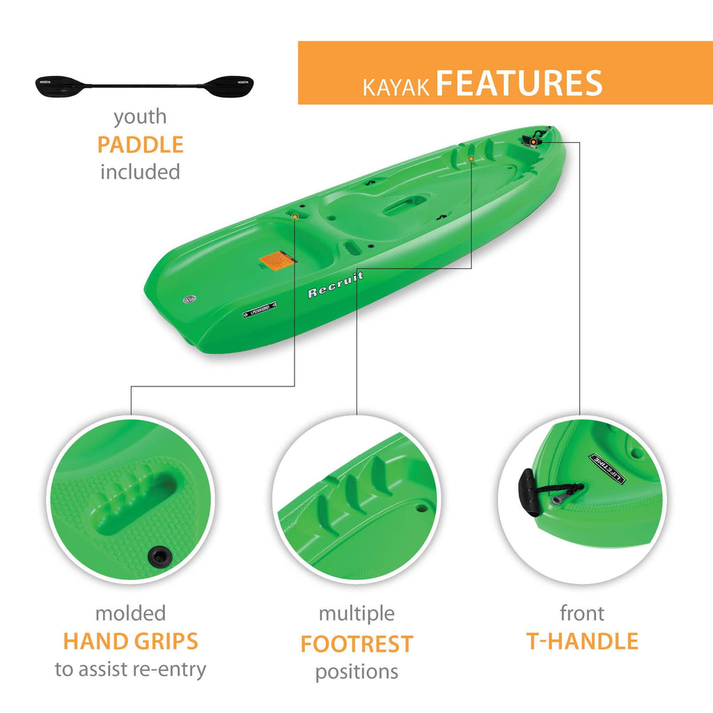Lifetime Recruit 6.5 ft Youth Sit-On-Top Kayak with Paddle, Lime Green (90765)