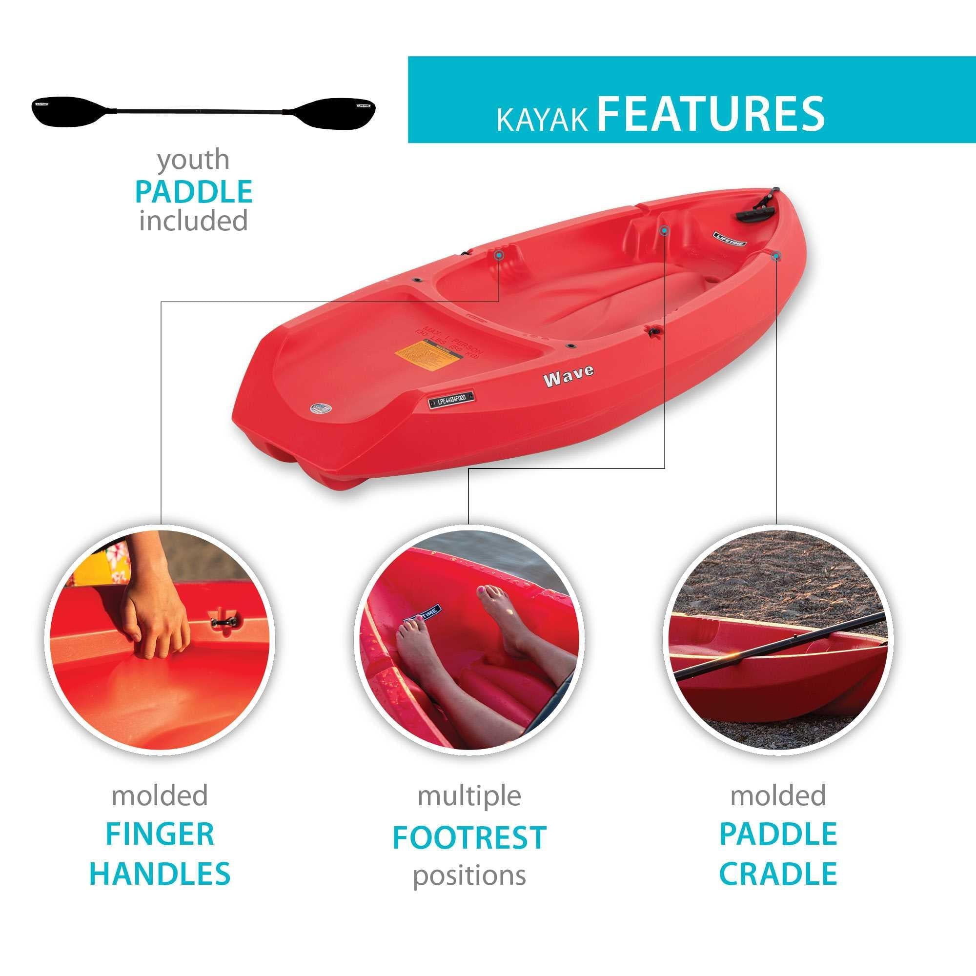 Lifetime Wave 6 ft Youth Sit-On-Top Kayak with Paddle, Fire Red (91401)