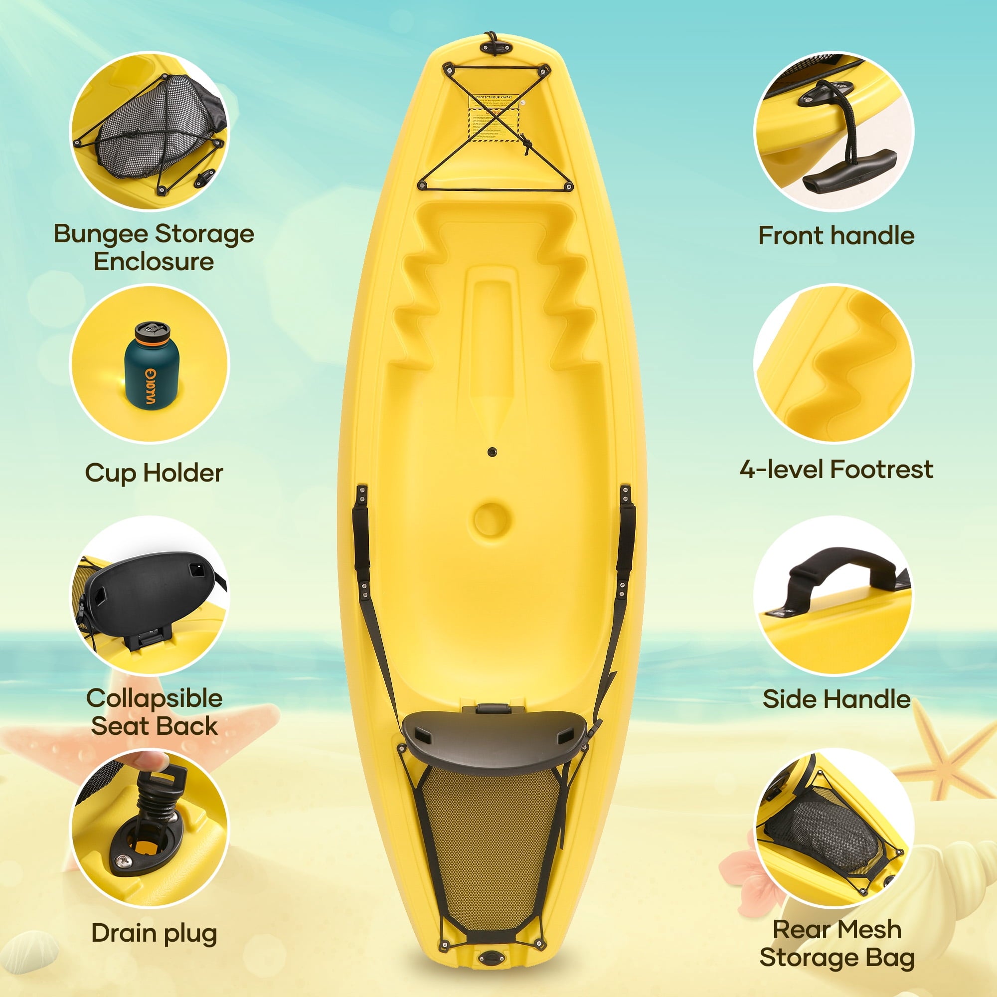 Naipo Kayak with paddle 6.5FT Kayak 4 Level Footrest Sit On Top for Youth Kid to Teen Up to 121lbs