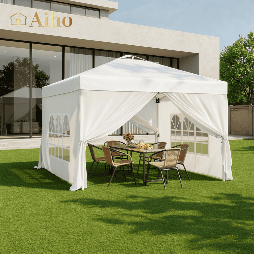 10x10 Pop-Up Canopy Tent with Removable Walls, 3 Height Adjustable Easy Set up Portable Gazebo, For Camping, White