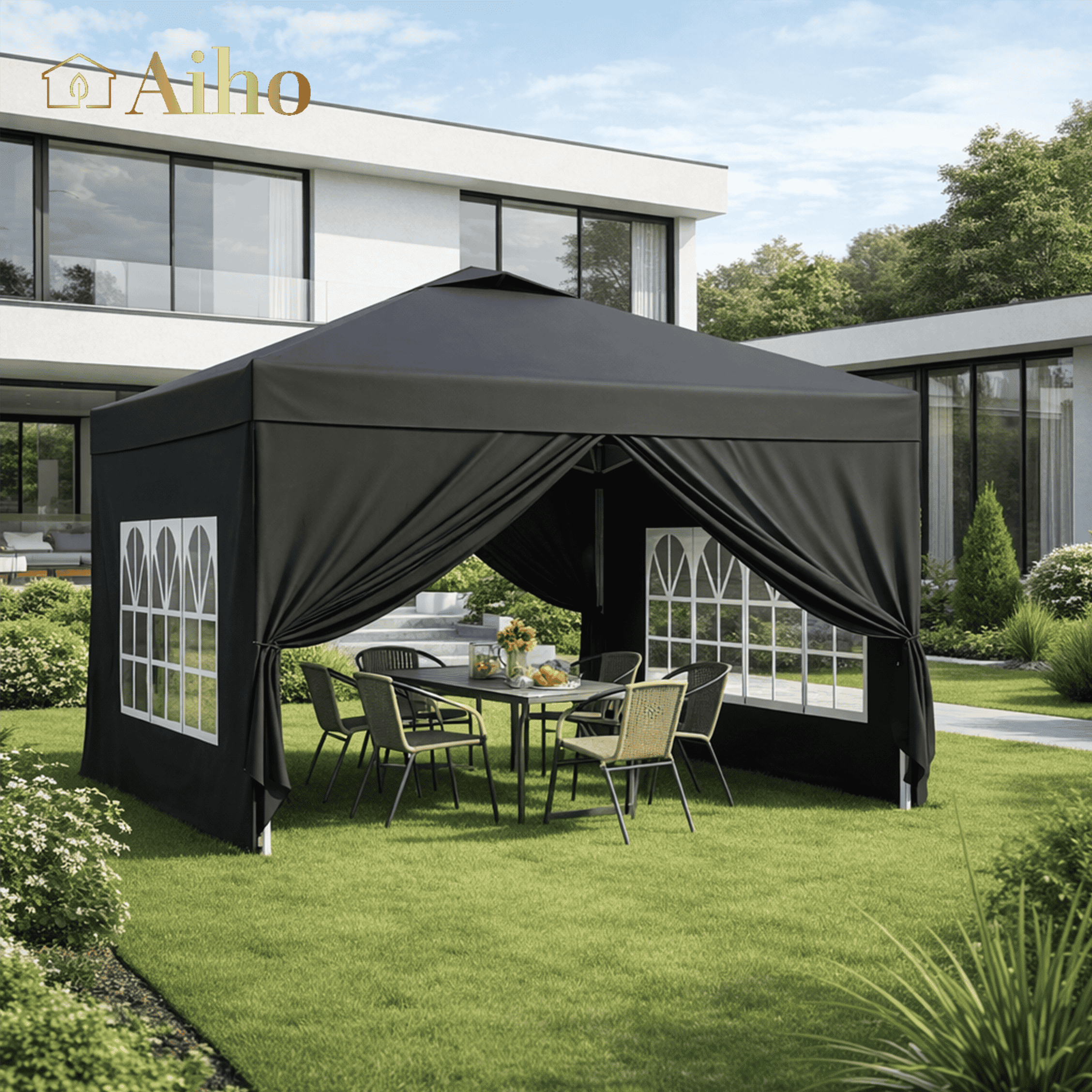 10x10 Pop-Up Canopy Tent with Removable Walls, 3 Height Adjustable Easy Set up Portable Gazebo, For Camping, White