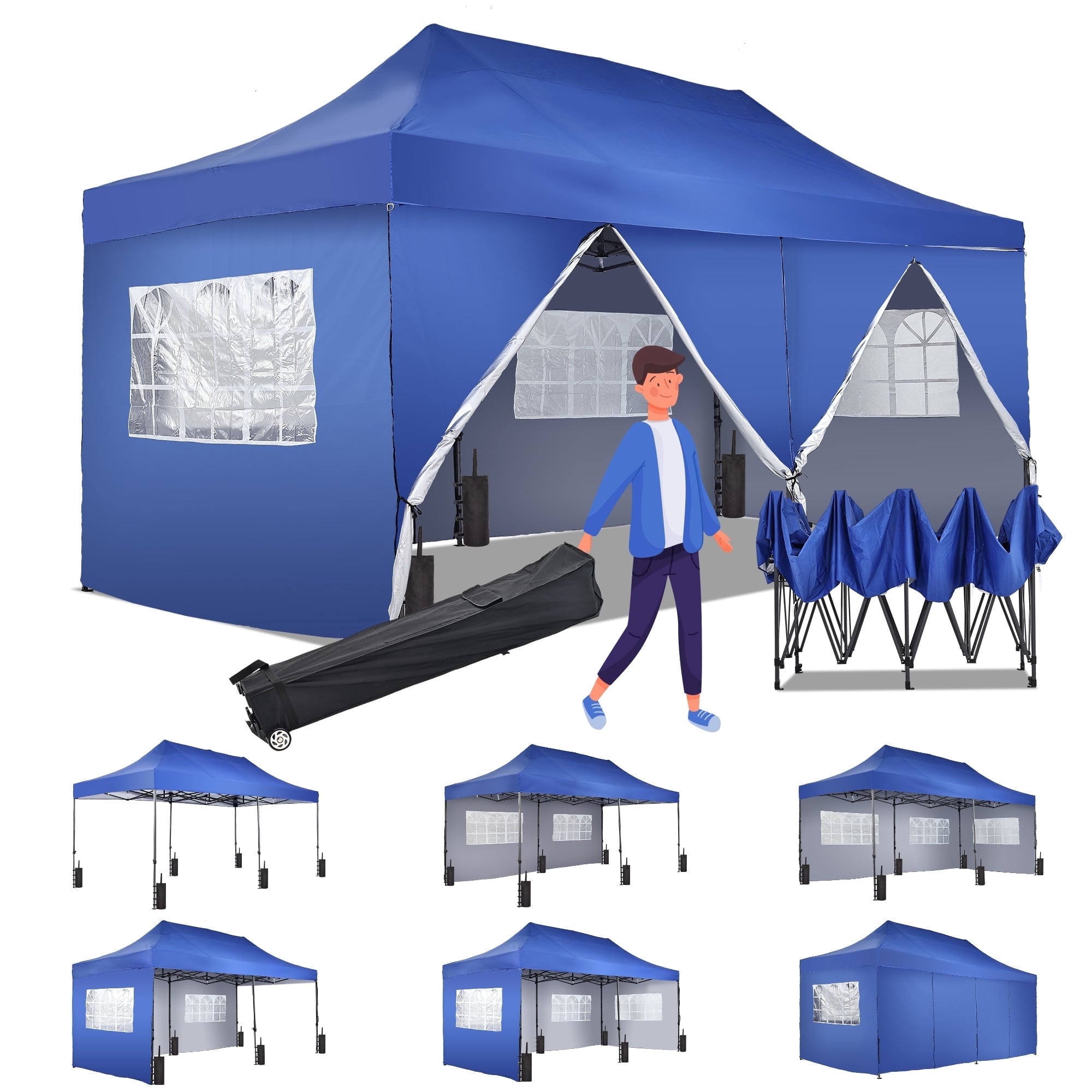 Ainfox 5-Piece Sidewalls for 10x20 Pop Up Canopy Tent, 420D Oxford PVC Waterproof Sun Shade Privacy Walls with Windows & Zippers, White