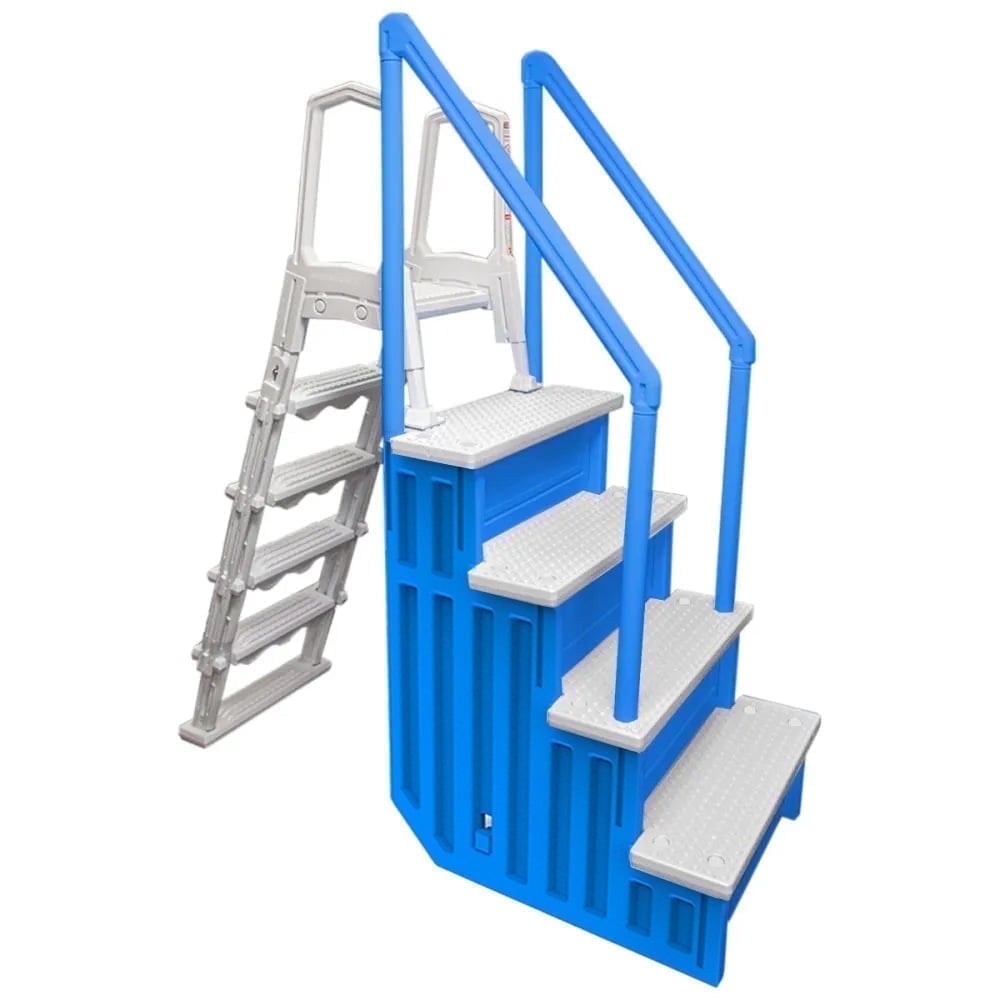 Aqua Select White Outside Flip-up Safety Ladder for Above Ground Pools 48-54H