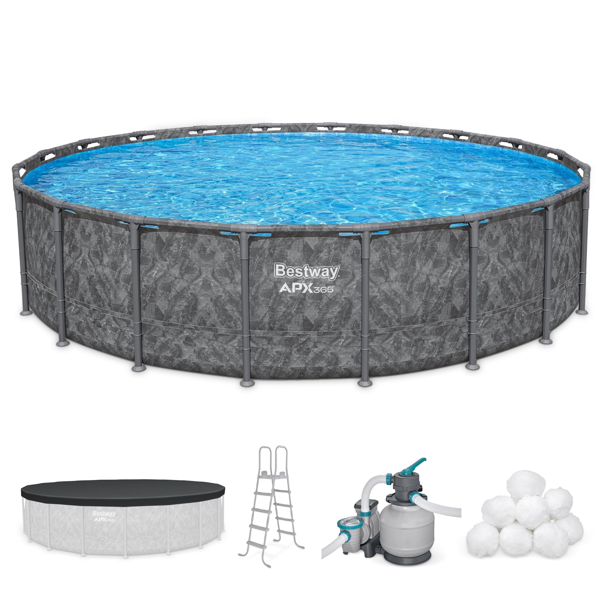Bestway APX 365 18'x52 Metal Frame Above Ground Pool w/ Sand Filter Pump, Ladder & Cover