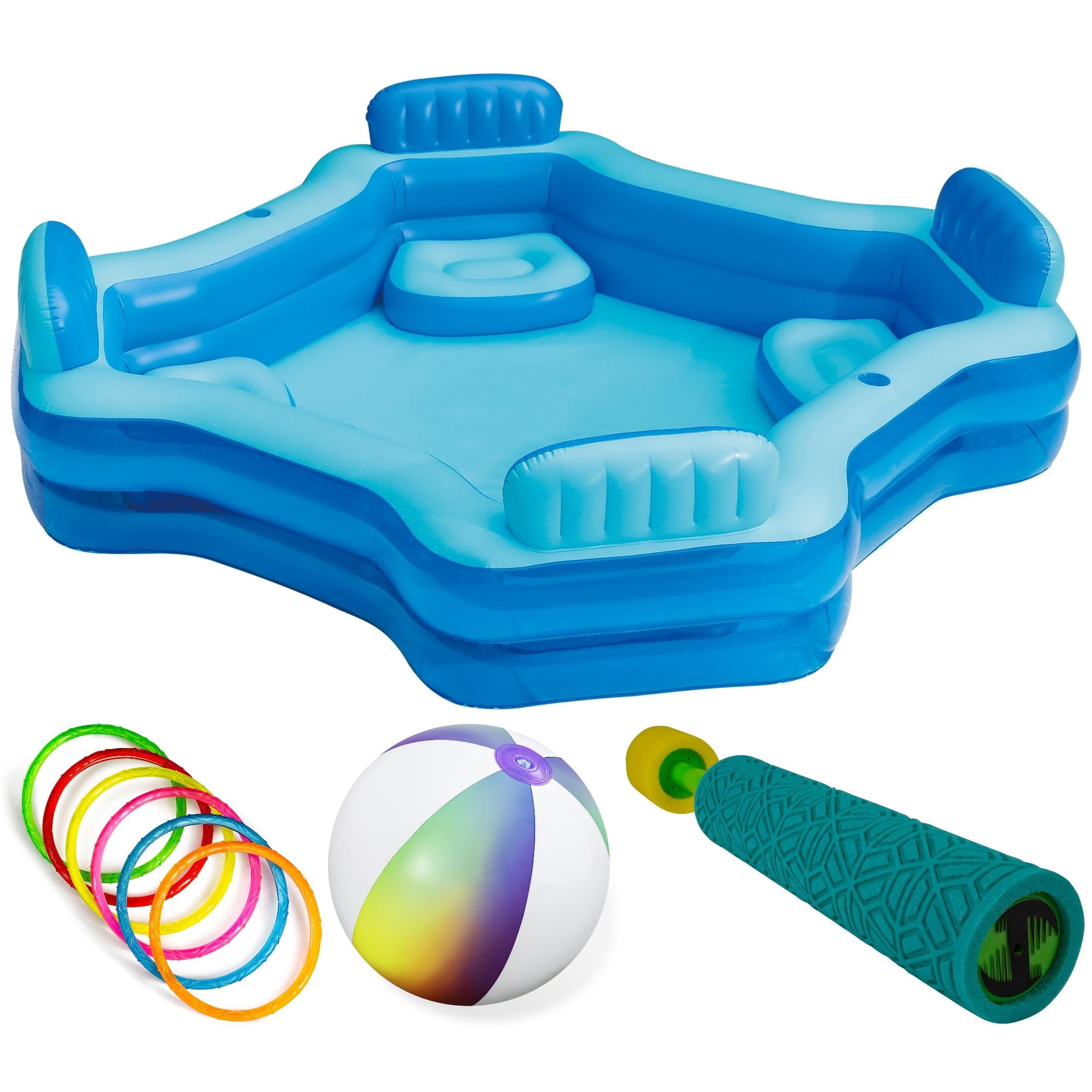 Bluescape Blue Deluxe Comfort Inflatable Family Swimming Pool, 4 Seats, Square, Age 6 & up
