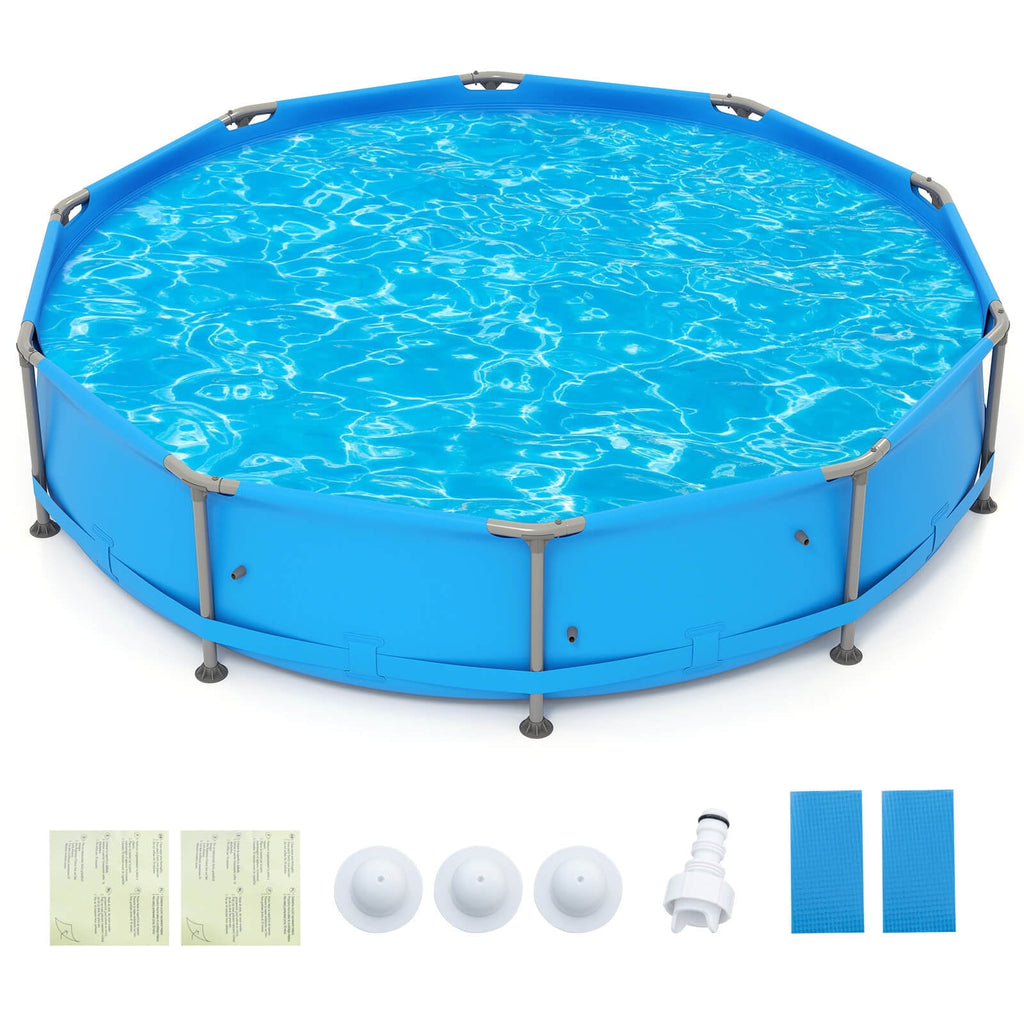 Costway 1617 Gal Outdoor Family Swimming Pool with Metal Frame Multi-layer PVC Fabric