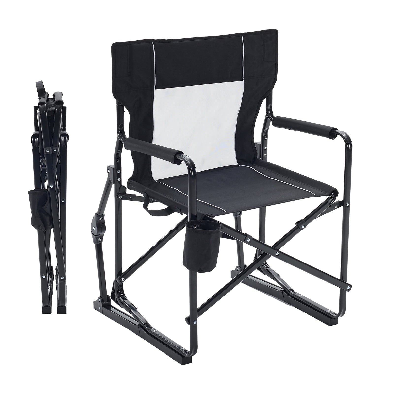 EDX Folding Camping Chair, Padded High Back, Adjustable Lumbar Support, Extra Wide for Adults, 500 lbs Steel Frame, Portable Outdoor,Black