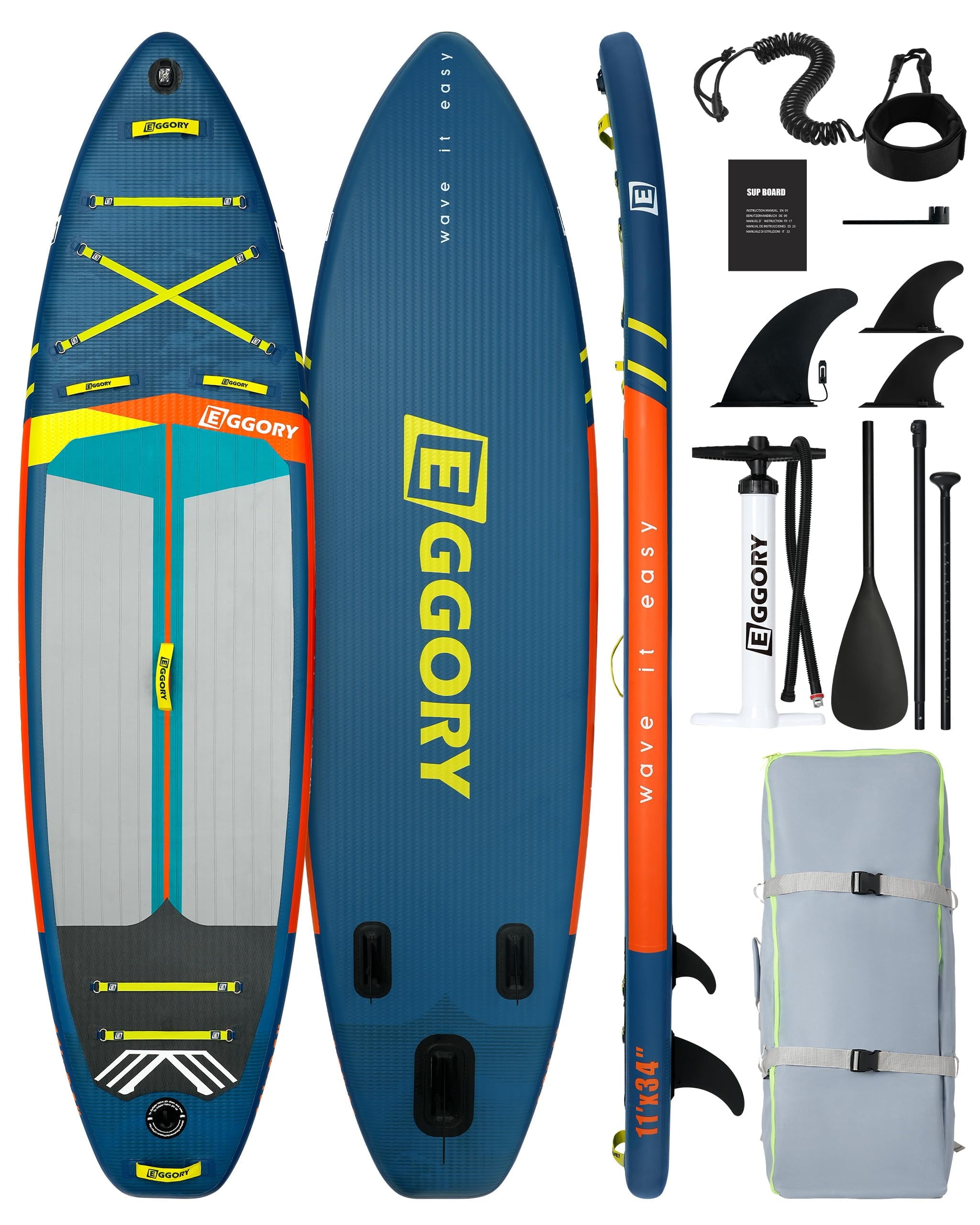 EGGORY 11ft Inflatable Stand up Paddle Board Fishing Paddle Board with Full SUP Accessories for Youth & Adults