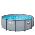 Funsicle Oasis Above Ground Metal Frame Swimming Pool Set – with FB1200S AutoSkimmer Pump, Ladder, Cover, Cloth & Deluxe Maint. Kit, 14' x 48, Round, Gray