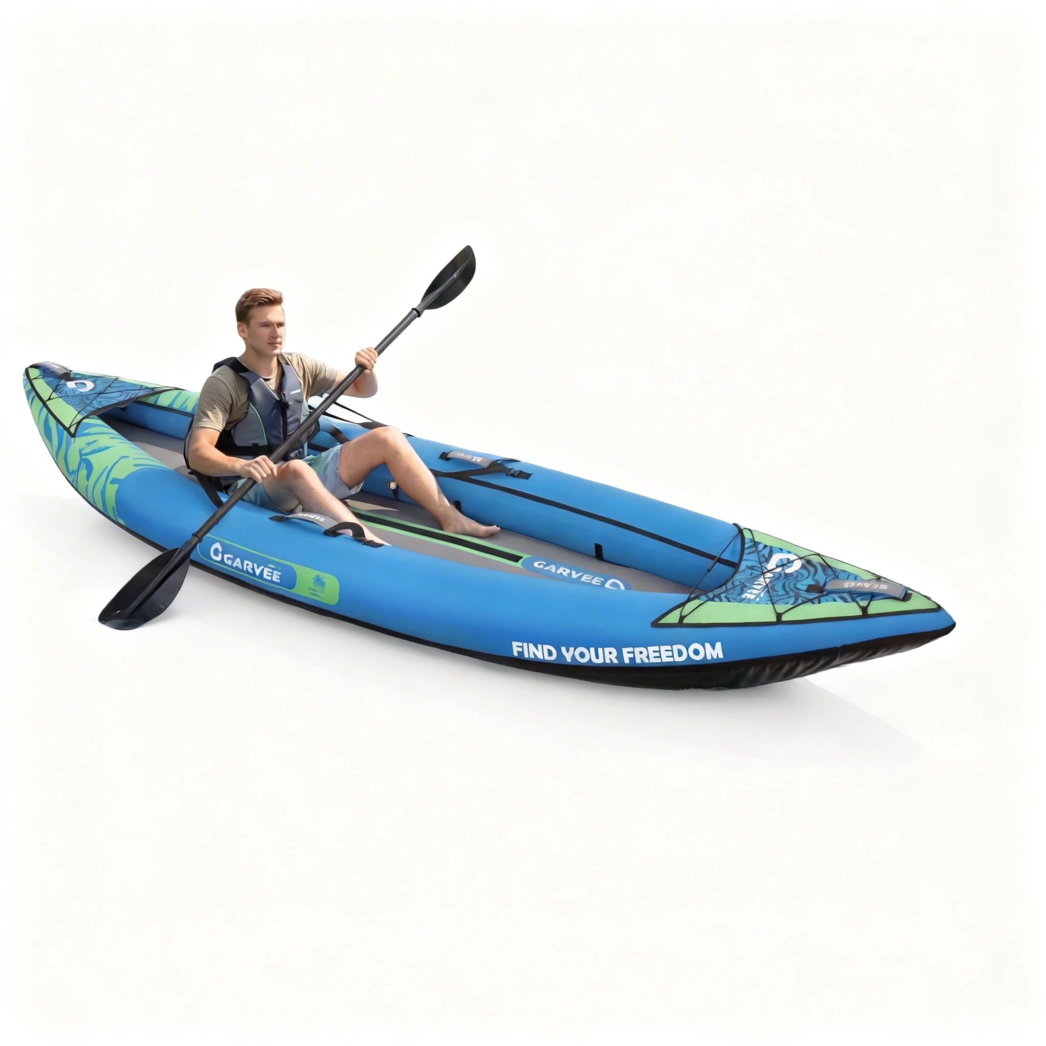 Garvee Inflatable Kayak Set for 1 Person, 118 x 36 x 16, Blue