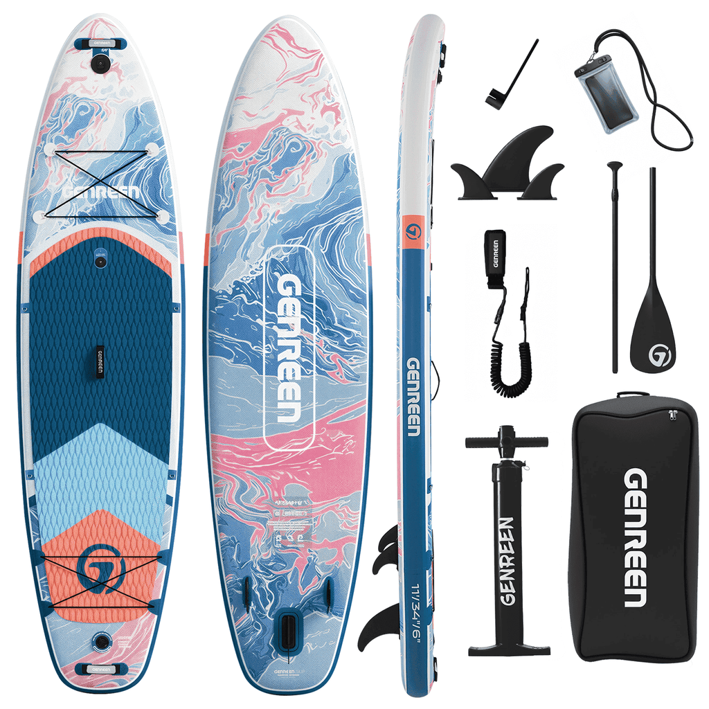 Genreen 11’ Inflatable Stand Up Paddle Board with SUP Accessories, Fishing Paddle Board for Youth & Adults of All Skill Levels