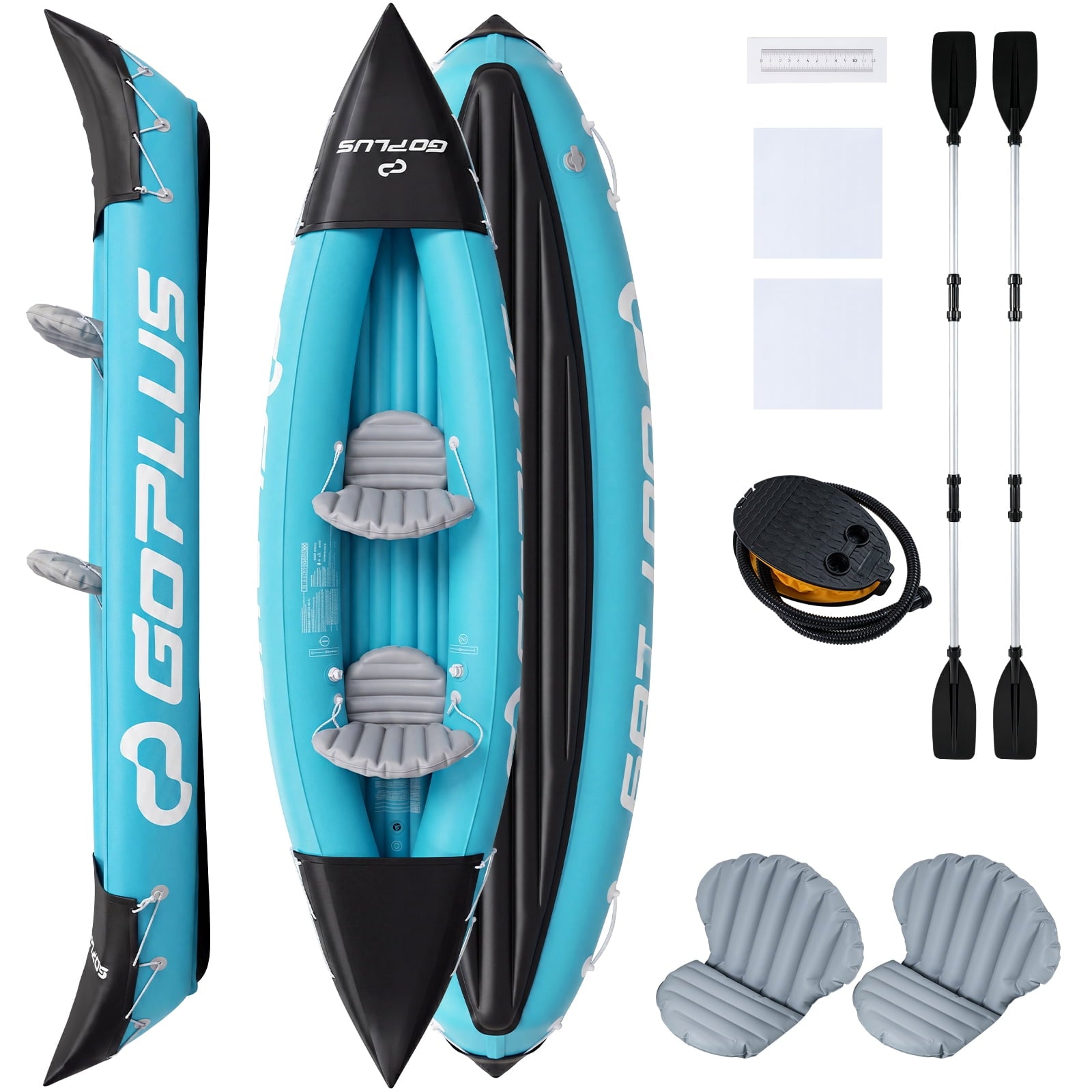 Goplus Inflatable Kayak 2 Person, Heavy Duty Tandem Touring Kayak with Aluminum Paddles Green + Black