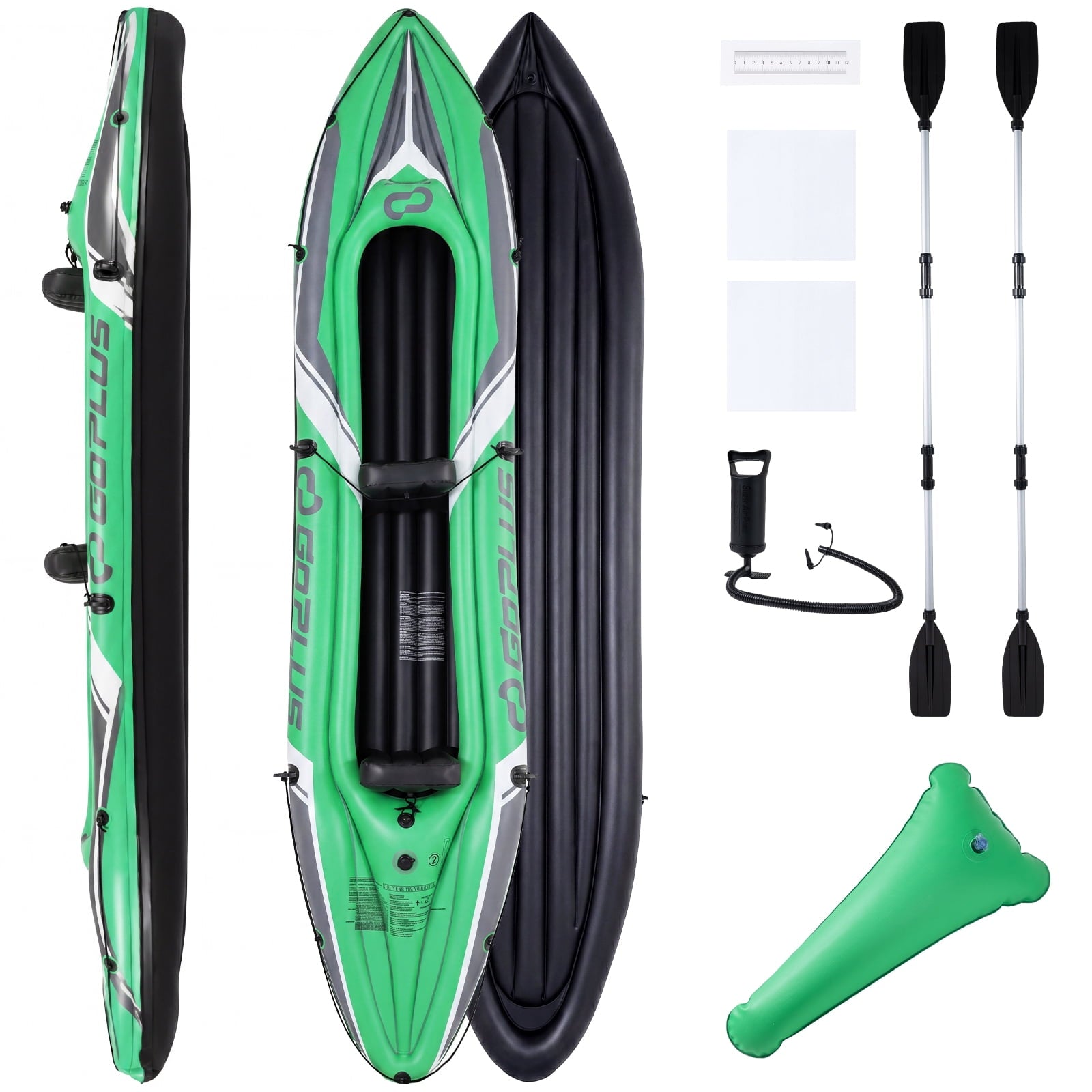 Goplus Inflatable Kayak 2 Person, Heavy Duty Tandem Touring Kayak with Aluminum Paddles Green + Black