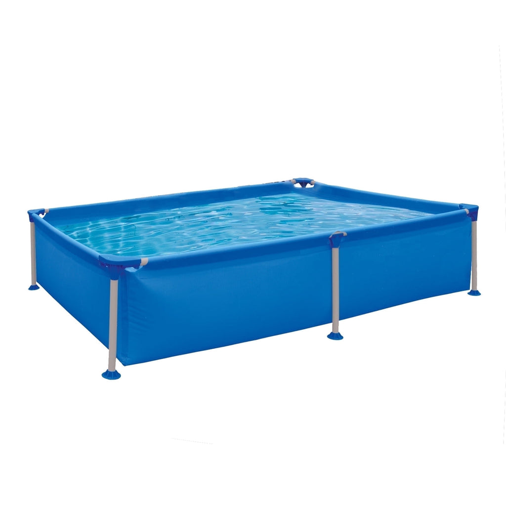 Honeydrill 6.2ft x 4.2ft x 16.5in Rectangular Metal Frame Above Ground Swimming Pool for Family, Blue