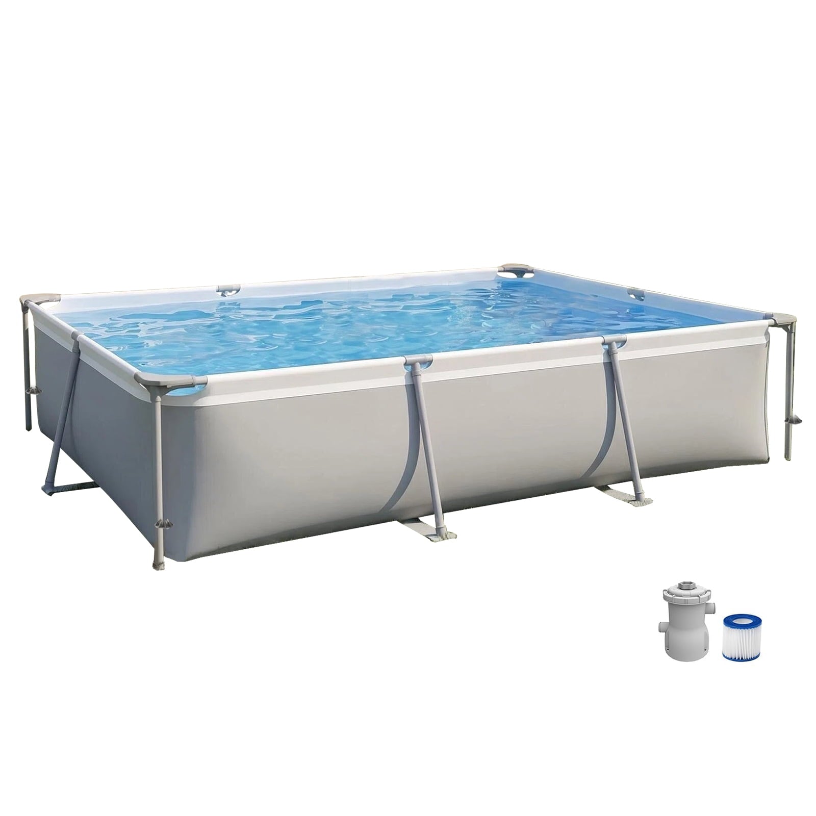 Honeydrill 6.2ft x 4.2ft x 16.5in Rectangular Metal Frame Above Ground Swimming Pool for Family, Blue