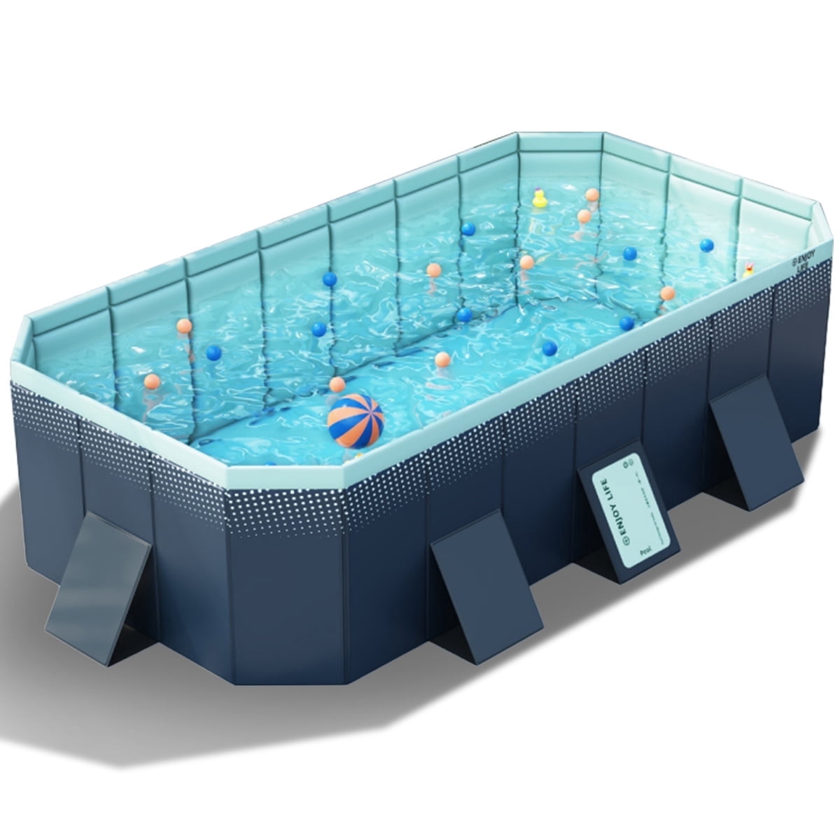 Hurber Foldable Swimming Pool, Large Non-Inflatable Adults Kiddie Outdoor Pools, Blue, 113 x 66 x 20