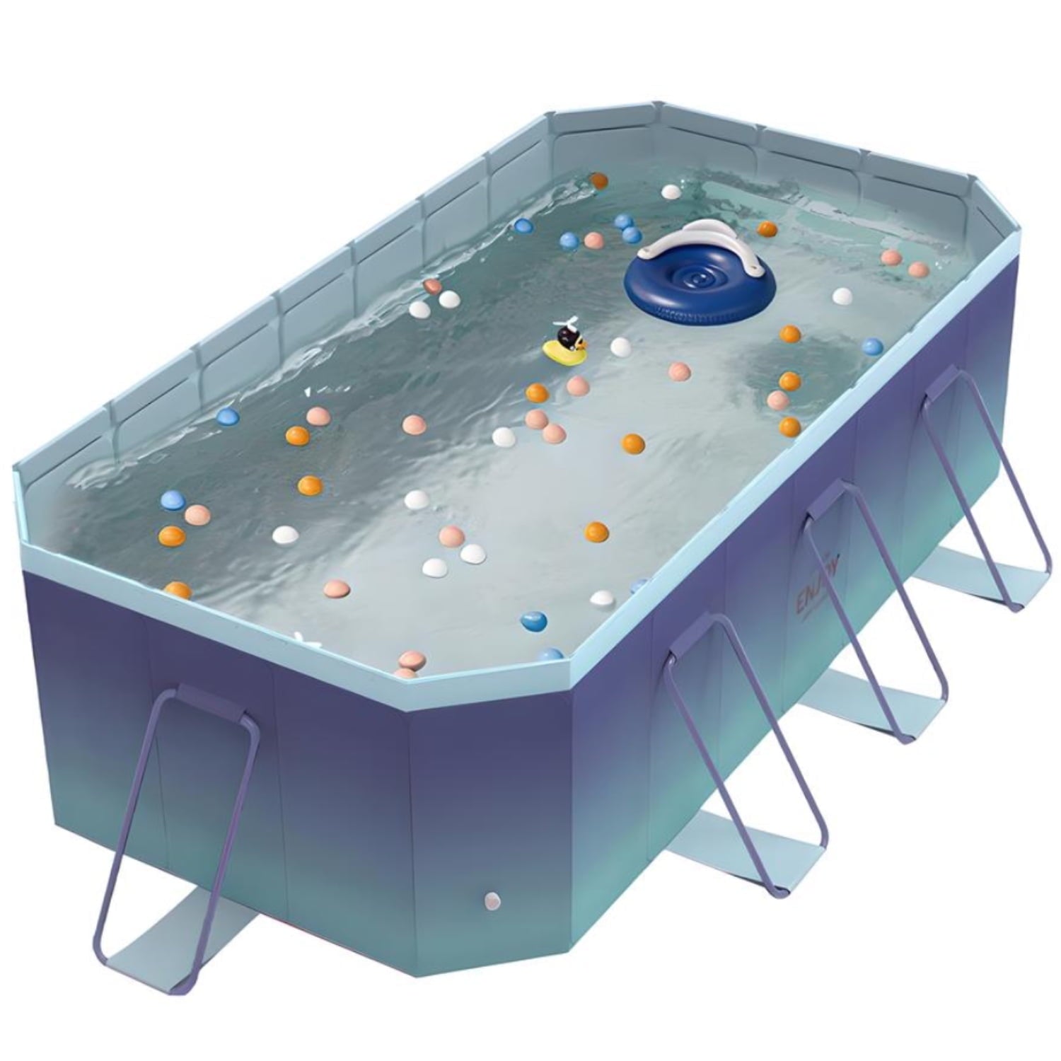 Hurber Foldable Swimming Pool, Large Non-Inflatable Adults Kiddie Outdoor Pools, Blue, 113 x 66 x 20