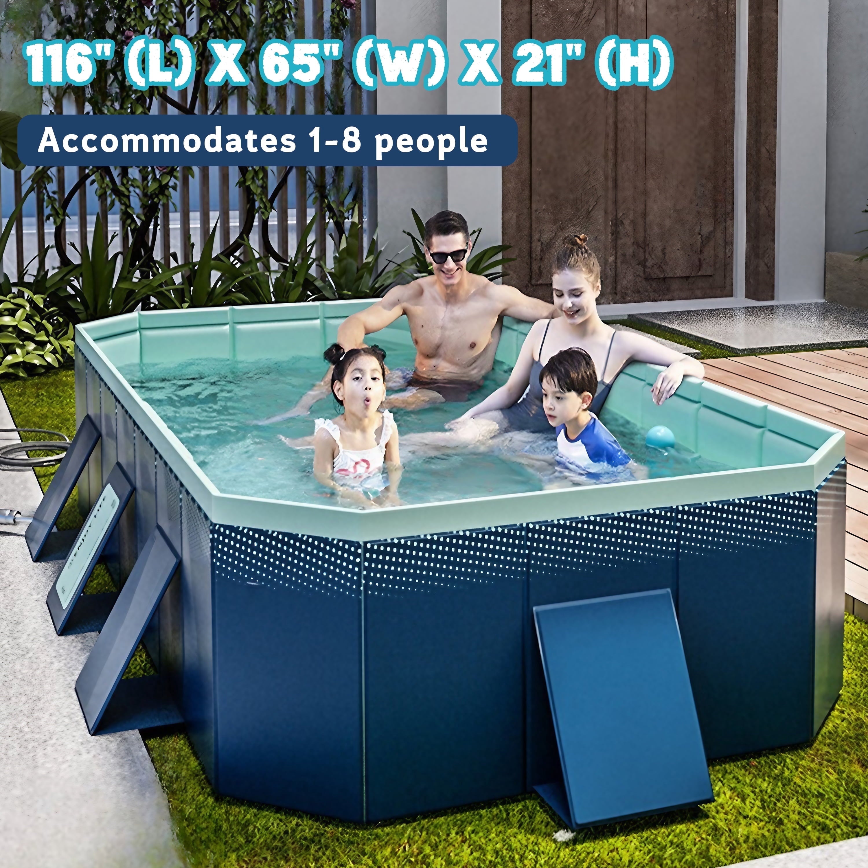Hyindoor Outdoor Foldable Non-Inflatable Adults and Kids Swimming Pool Hard Plastic Anti-Slip for Lawn Garden Backyard（116 x 65 x 21）