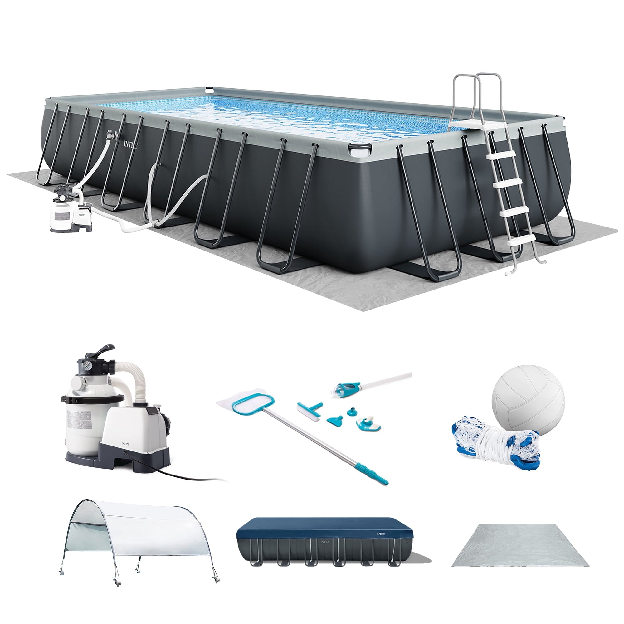 Intex 18Ft x 52In Ultra XTR Rectangular Frame Swimming Pool Kit with Canopy
