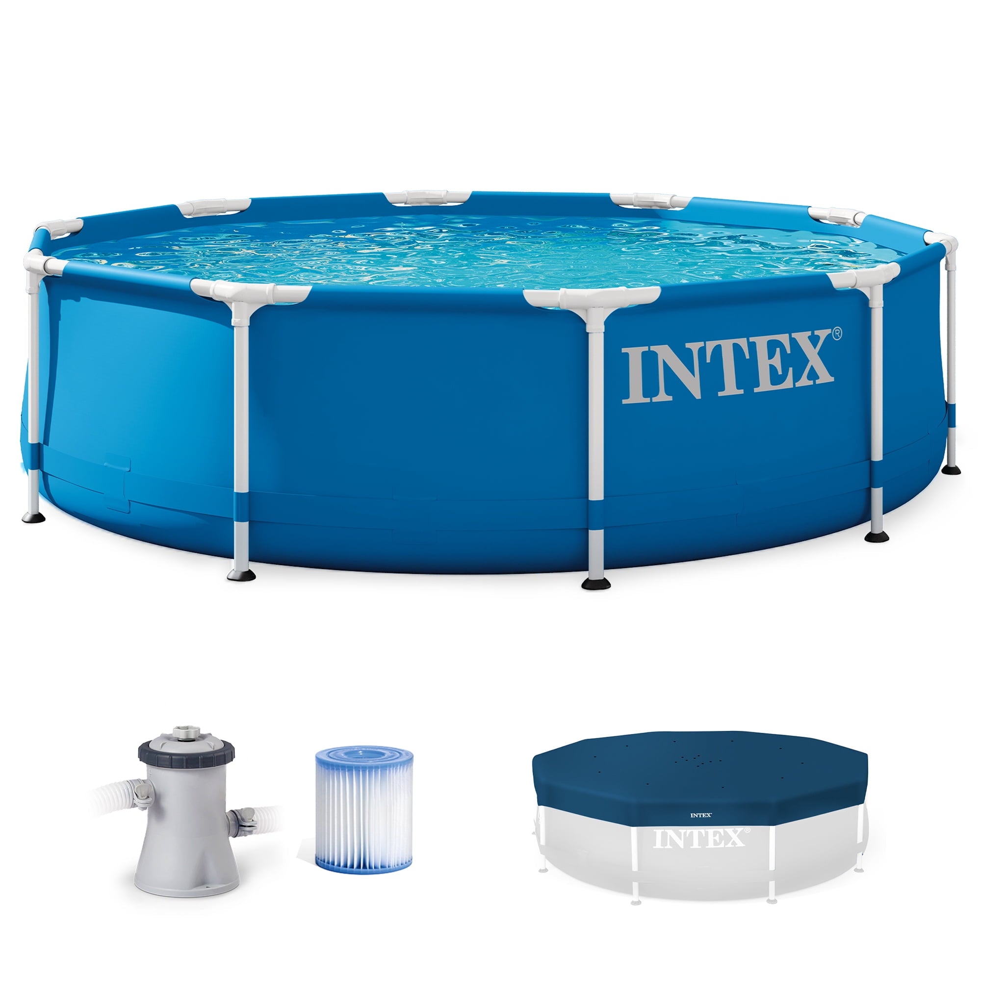 INTEX Metal Frame 10' x 30 Outdoor Swimming Pool with Filter Pump & Cover