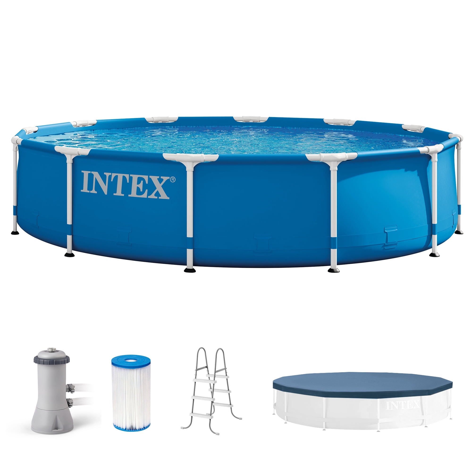 INTEX Metal Frame 12’ x 30” Above Ground Swimming Pool with Filter Pump