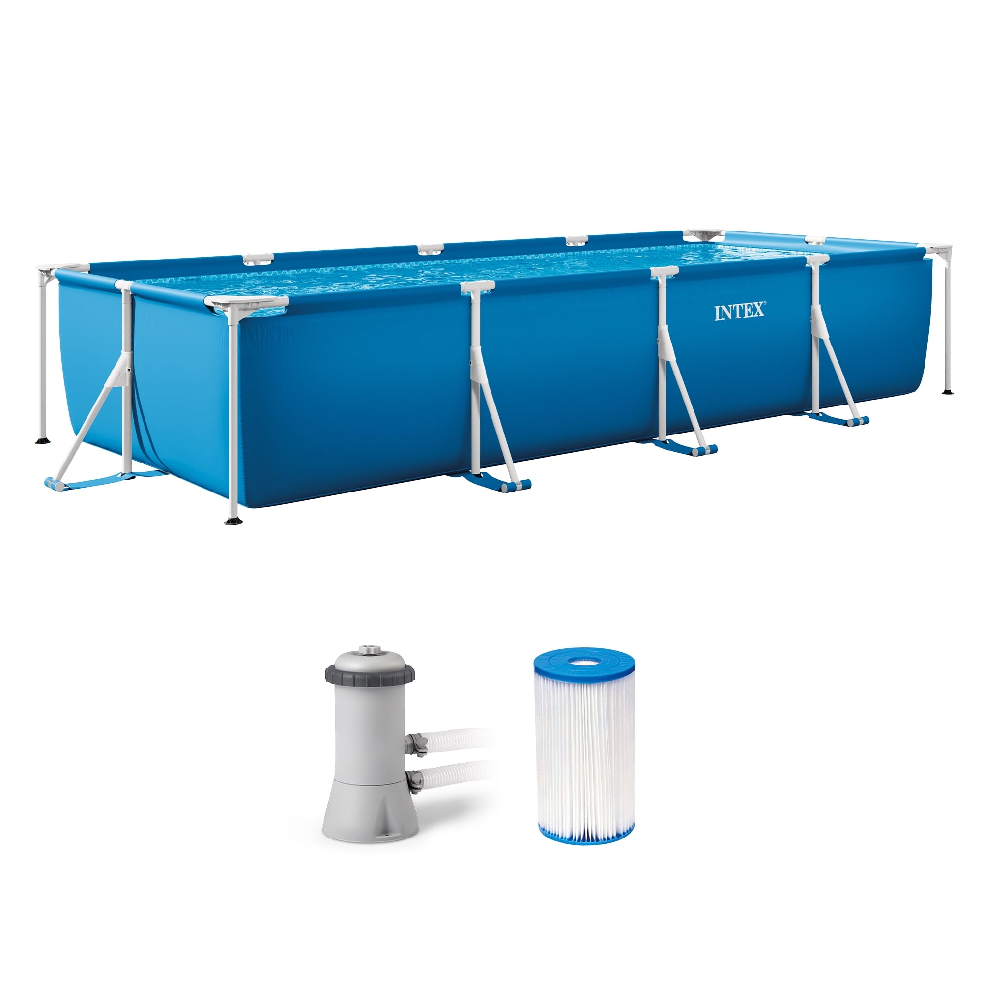 INTEX Rectangular Frame 14ft x 33in Above Ground Swimming Pool w/ Pump