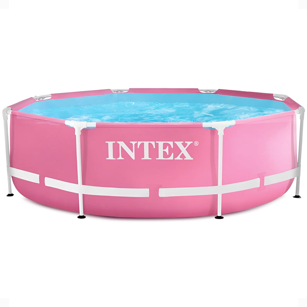 INTEX Round Metal Frame 8ft x 30in Above Ground Swimming Pool, Pink