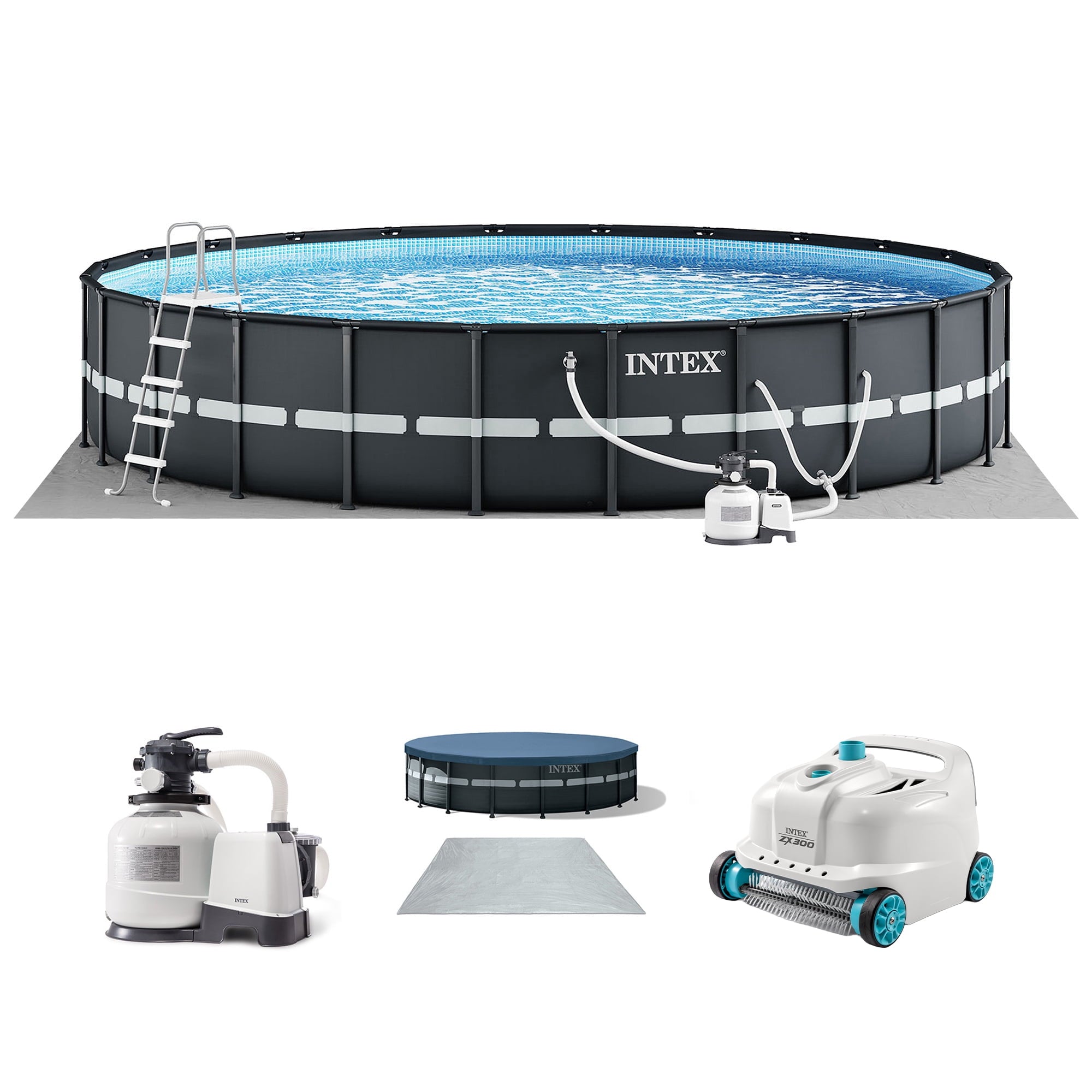 INTEX 18ft x 52in Ultra XTR Above Ground Swimming Pool, Sand Filter Pump, & Automatic Vacuum Cleaner