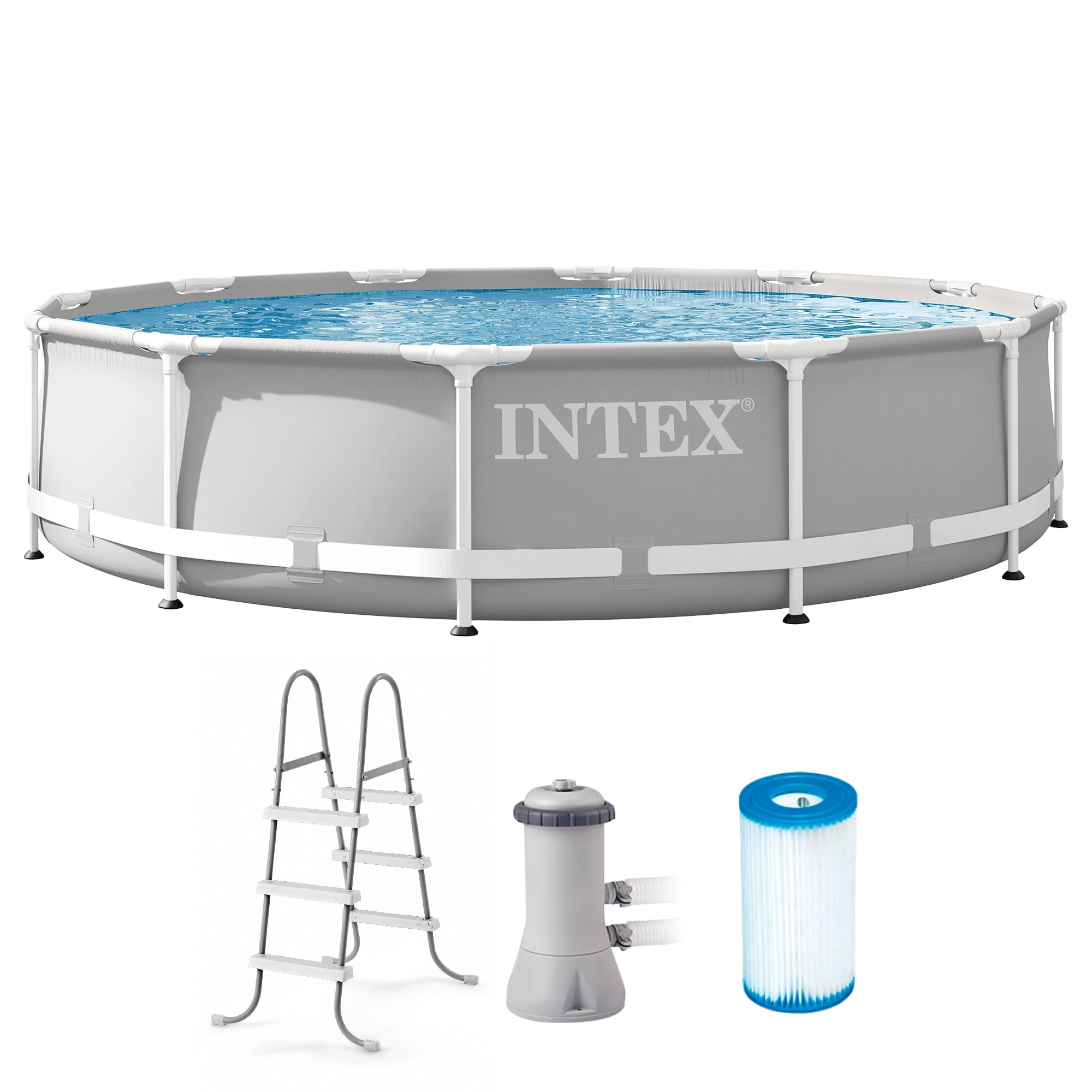 Intex 12 Foot Prism Frame Above Ground Swimming Pool with Pump & Pool Ladder