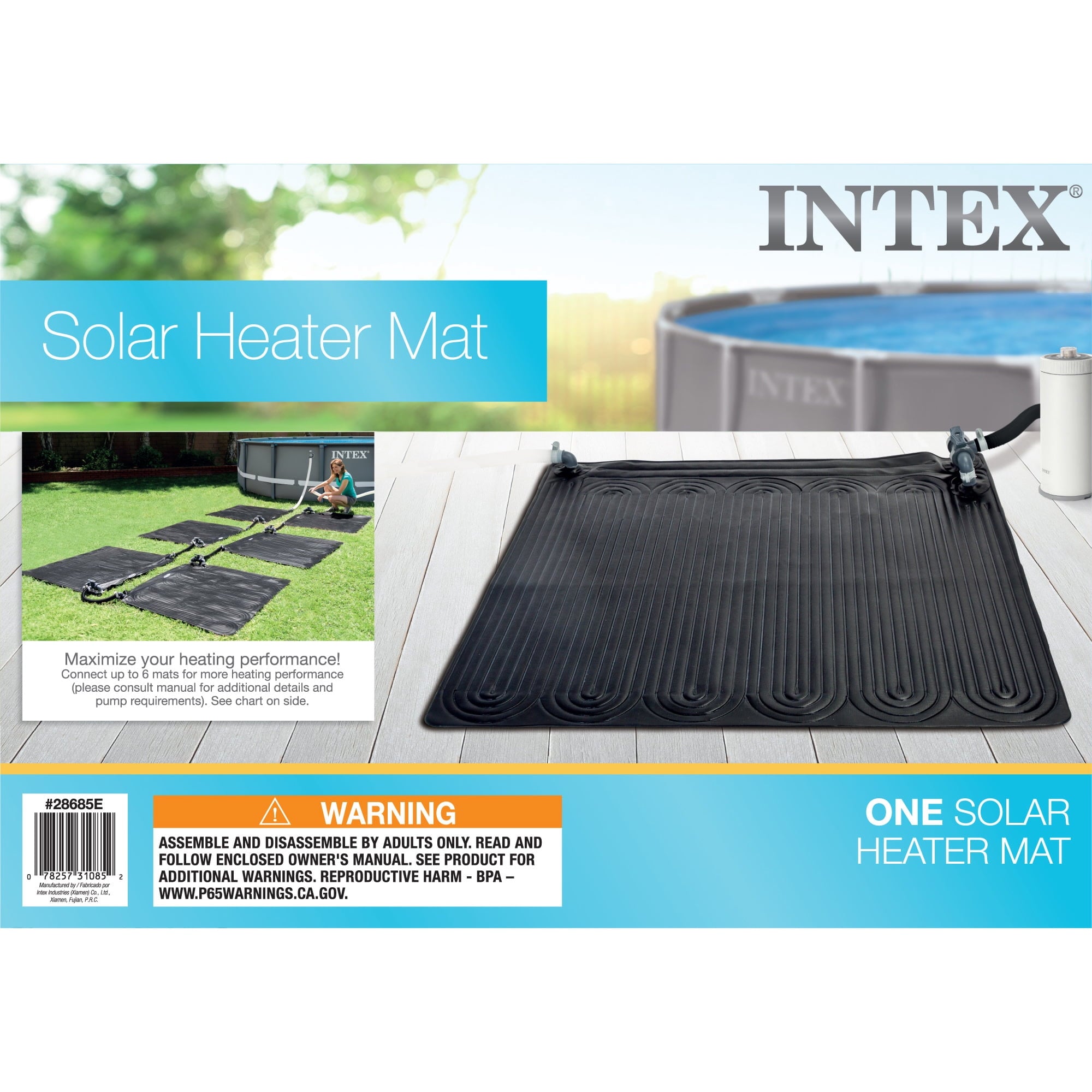 Intex: Solar Heater Mat - 47 Black, Water Warming Pad for 8k Gal Above Ground Swimming Pool, Raise Temperature 5-9 Degrees, Hose Attachment, Adapters