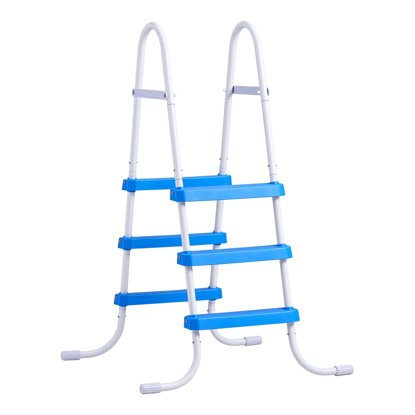 KFFKFF 4-Step Steel A-Frame Pool Ladder for Above-Ground Pools, Designed for 48-Inch Walls, 300 lbs Weight Capacity, Non-Slip Wide Steps, Easy Assembly, Gray and White