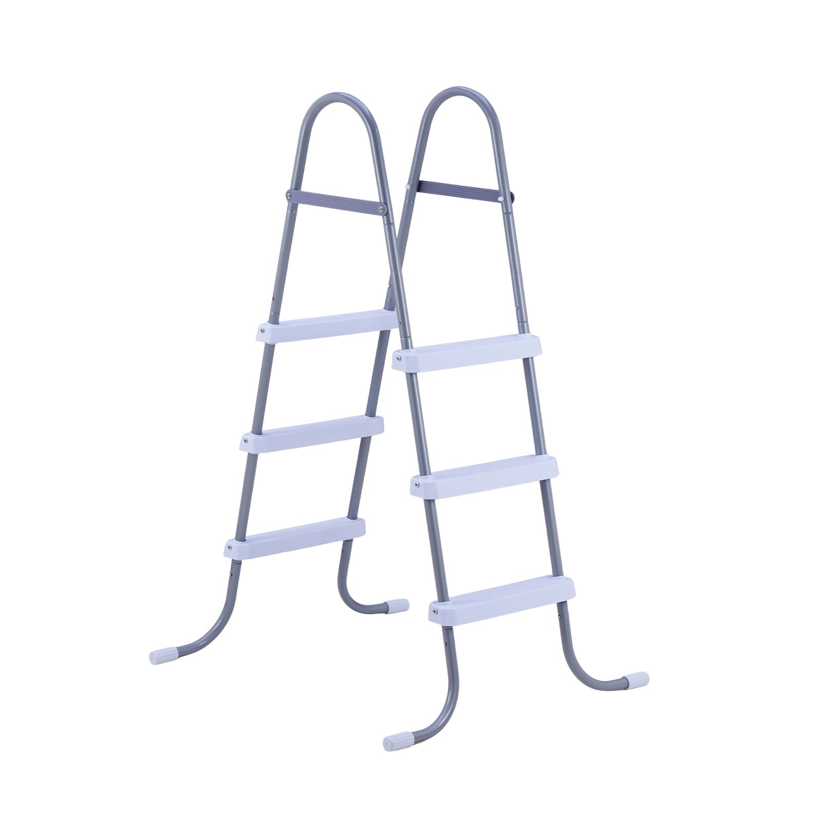 KFFKFF 4-Step Steel A-Frame Pool Ladder for Above-Ground Pools, Designed for 48-Inch Walls, 300 lbs Weight Capacity, Non-Slip Wide Steps, Easy Assembly, Gray and White