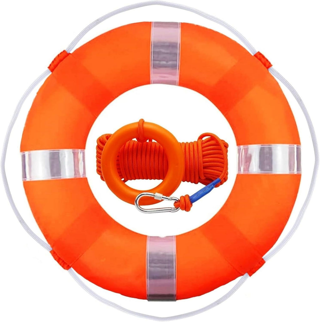 Set 20Inch Life Preserver Ring and Water Floating Lifesaving Rope 98.4FT,Swim Foam Buoy,Swimming Pool Safety Throwing Ring with Perimeter Rope,Throwable Flotation Device