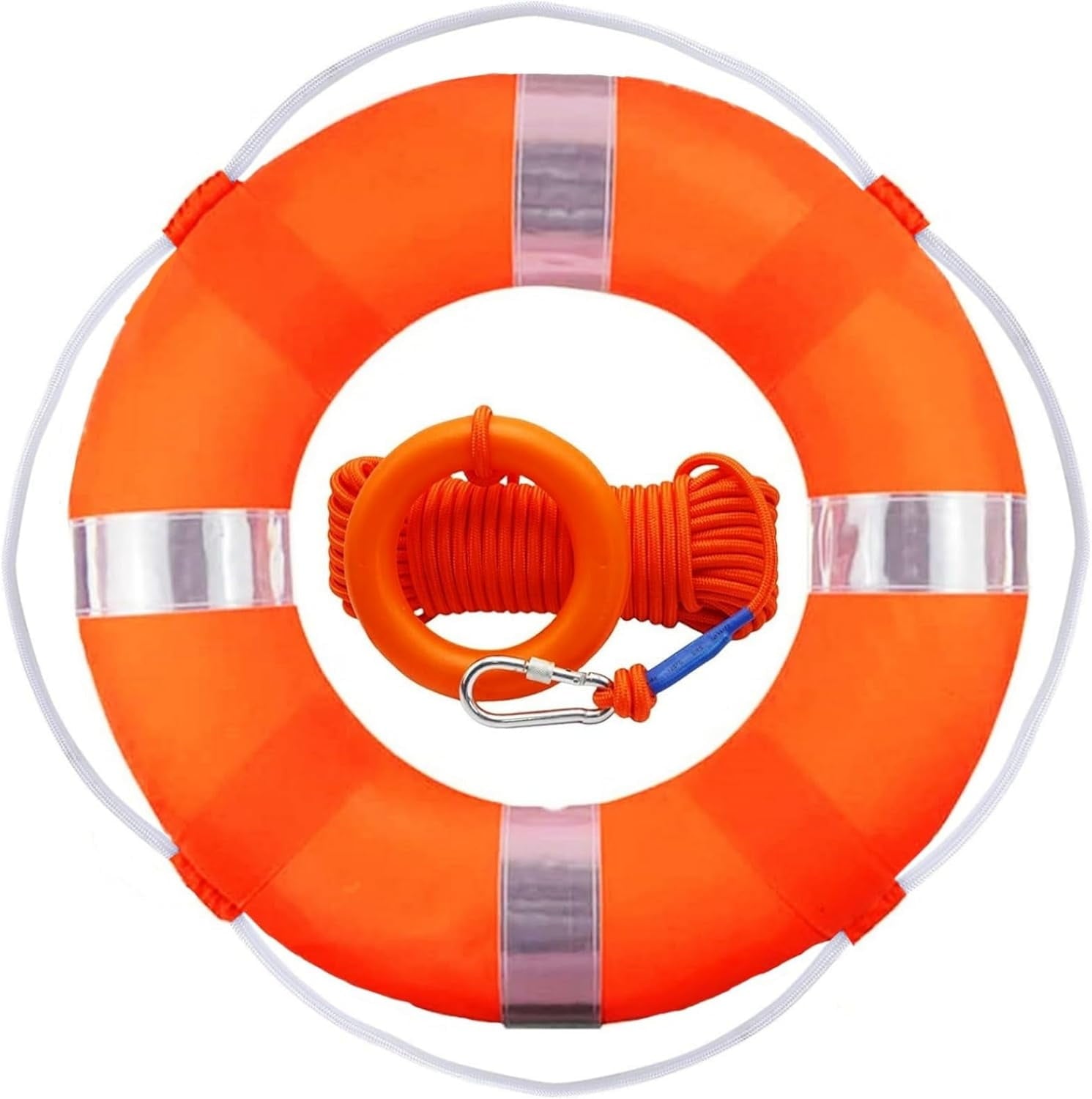 Set 20Inch Life Preserver Ring and Water Floating Lifesaving Rope 98.4FT,Swim Foam Buoy,Swimming Pool Safety Throwing Ring with Perimeter Rope,Throwable Flotation Device