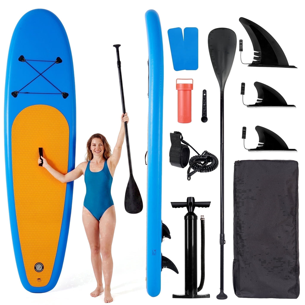Naipo 10FT Inflatable Paddle Board 30in Wide Design Stand up Paddle Board with Paddle Accessories for Family Beginners Youth Blue Yellow