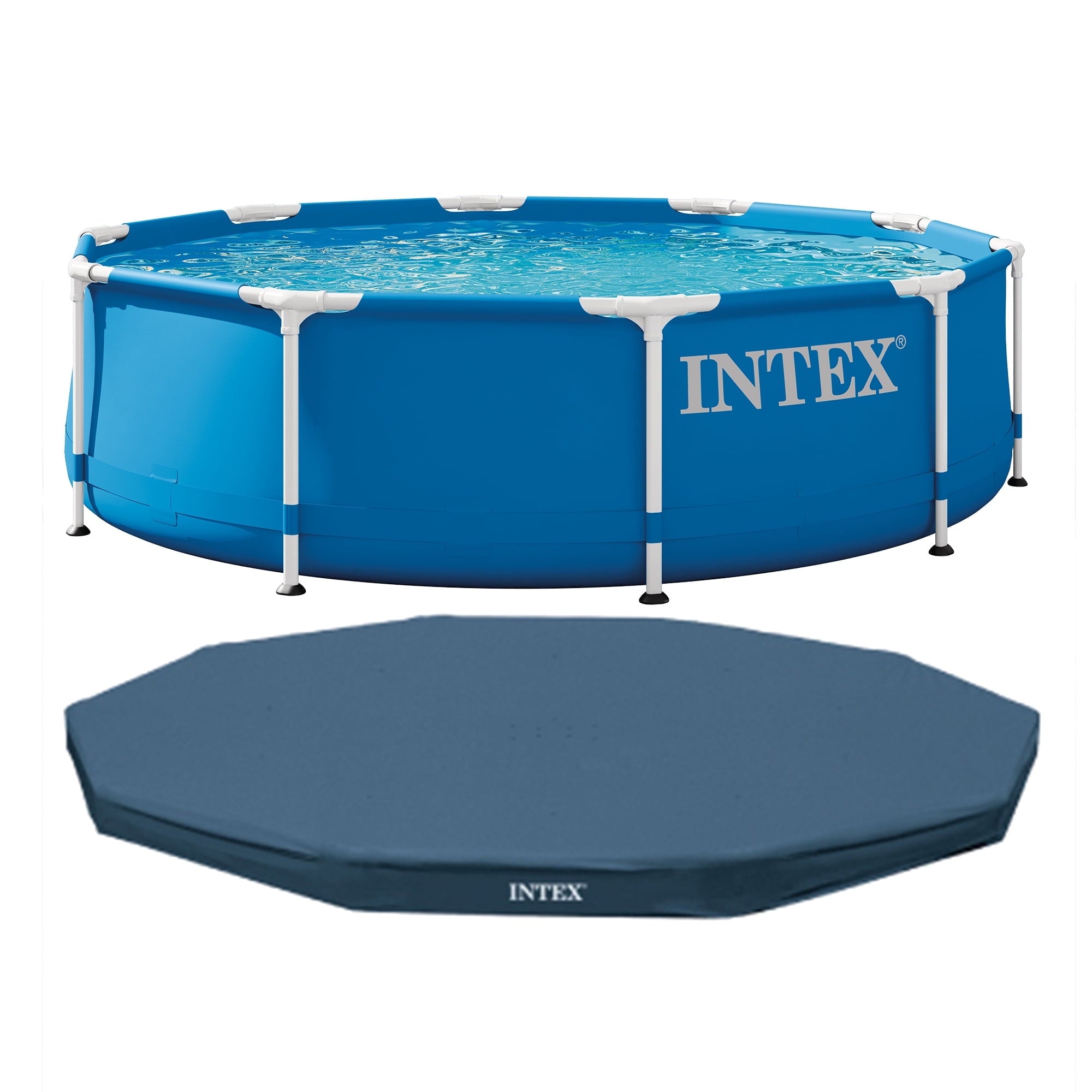 Intex 10 x 2.5 Foot Round Metal Frame Above Ground Swimming Pool, Blue