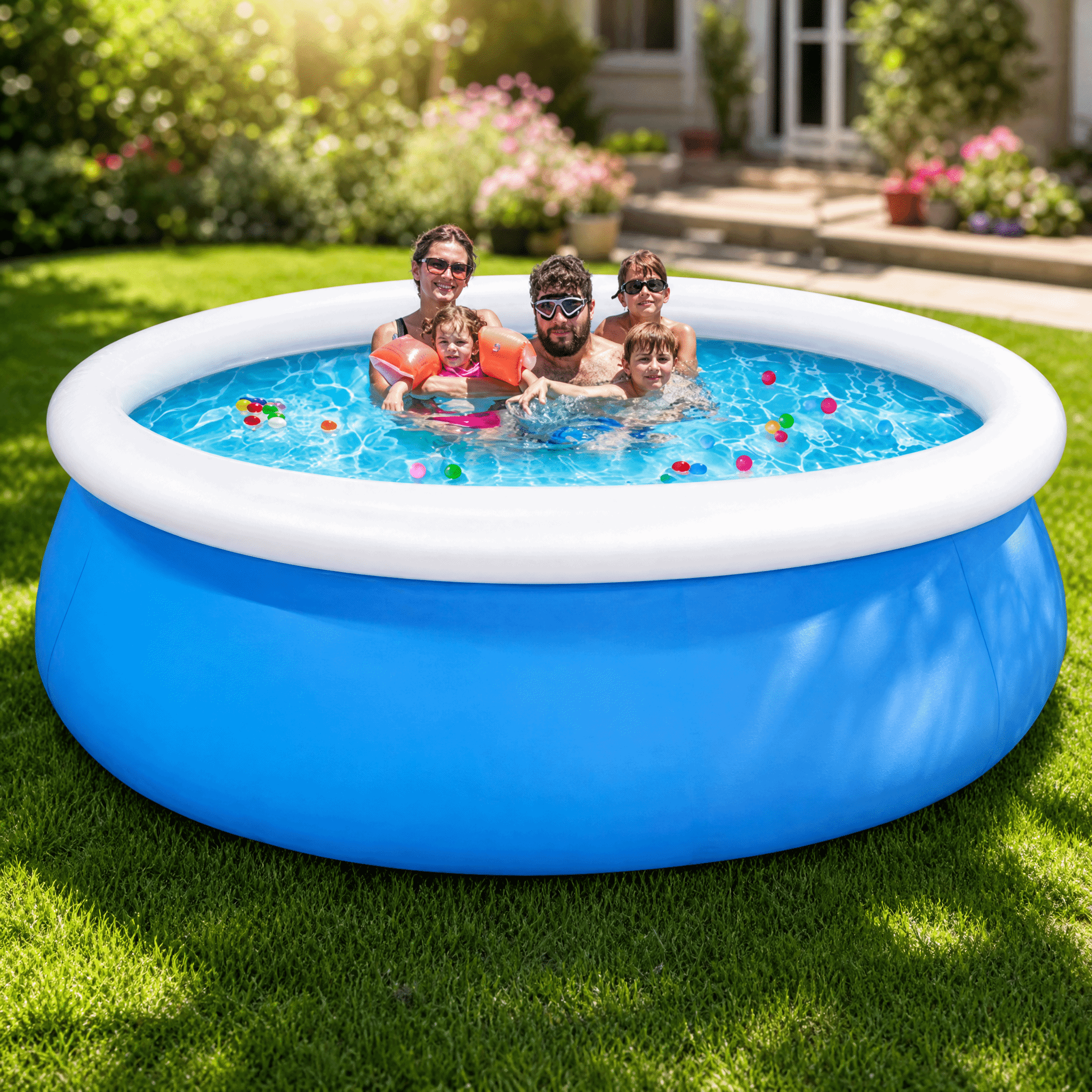 Naipo 10ft x 28in Inflatable Swimming Pool Above Ground Family Pool for Kids & Adults Puncture-Resistant PVC, Quick Setup (Includes 2 Repair Patches)