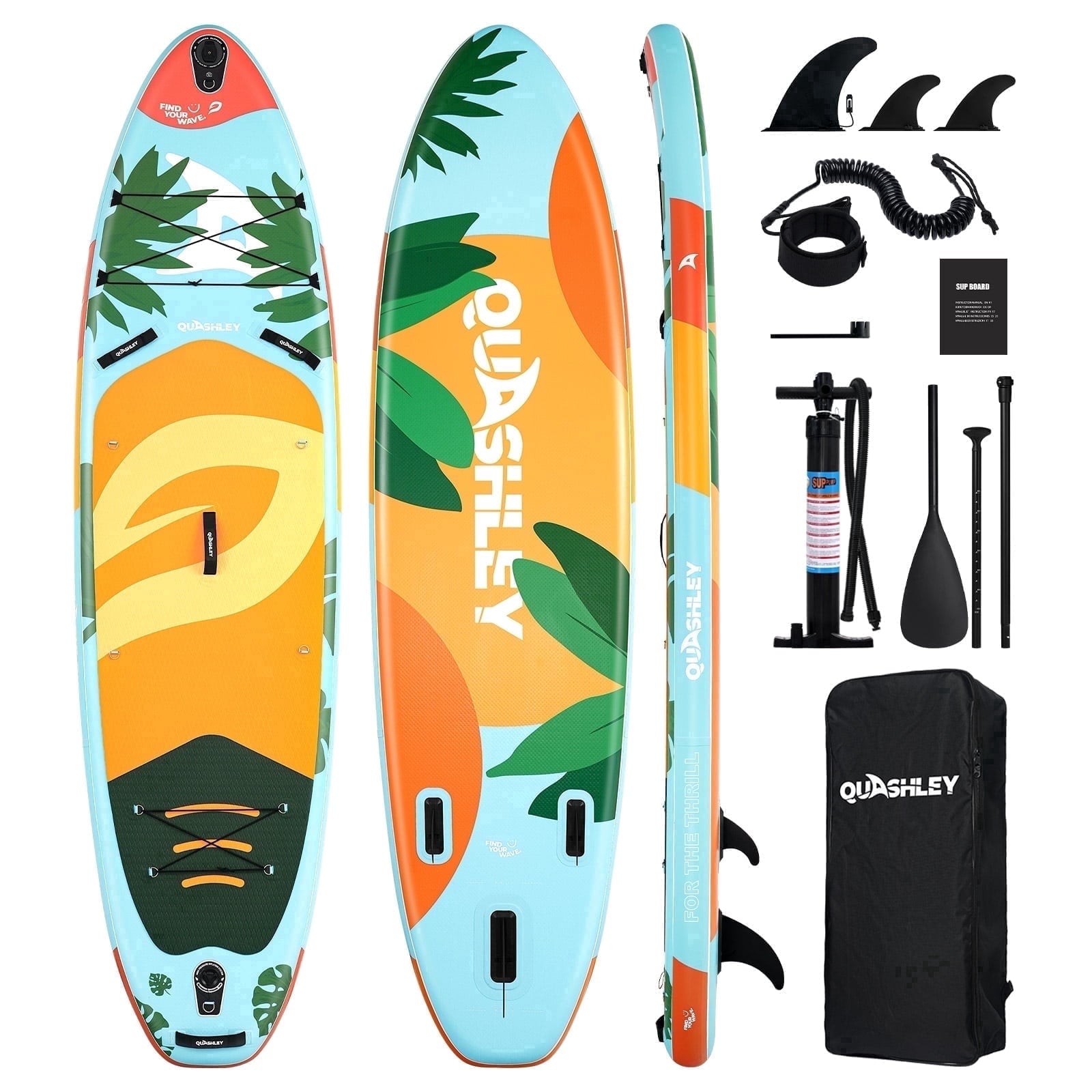 Quashley Inflatable Paddle Board 11' x 34 Wide All-Around SUP with Paddle, Pump, Backpack & Leash