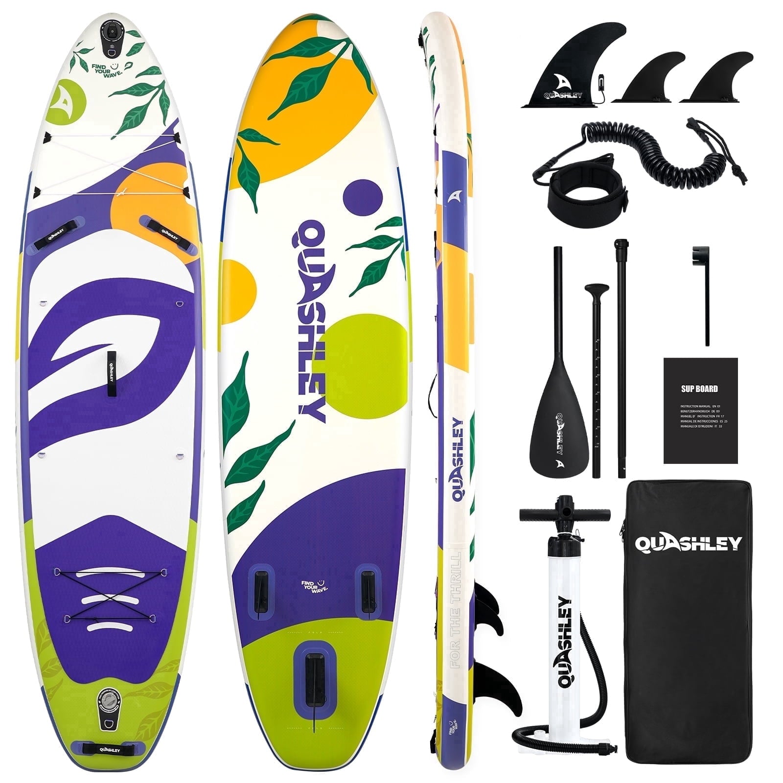 Quashley Inflatable Paddle Board 11' x 34 Wide All-Around SUP with Paddle, Pump, Backpack & Leash