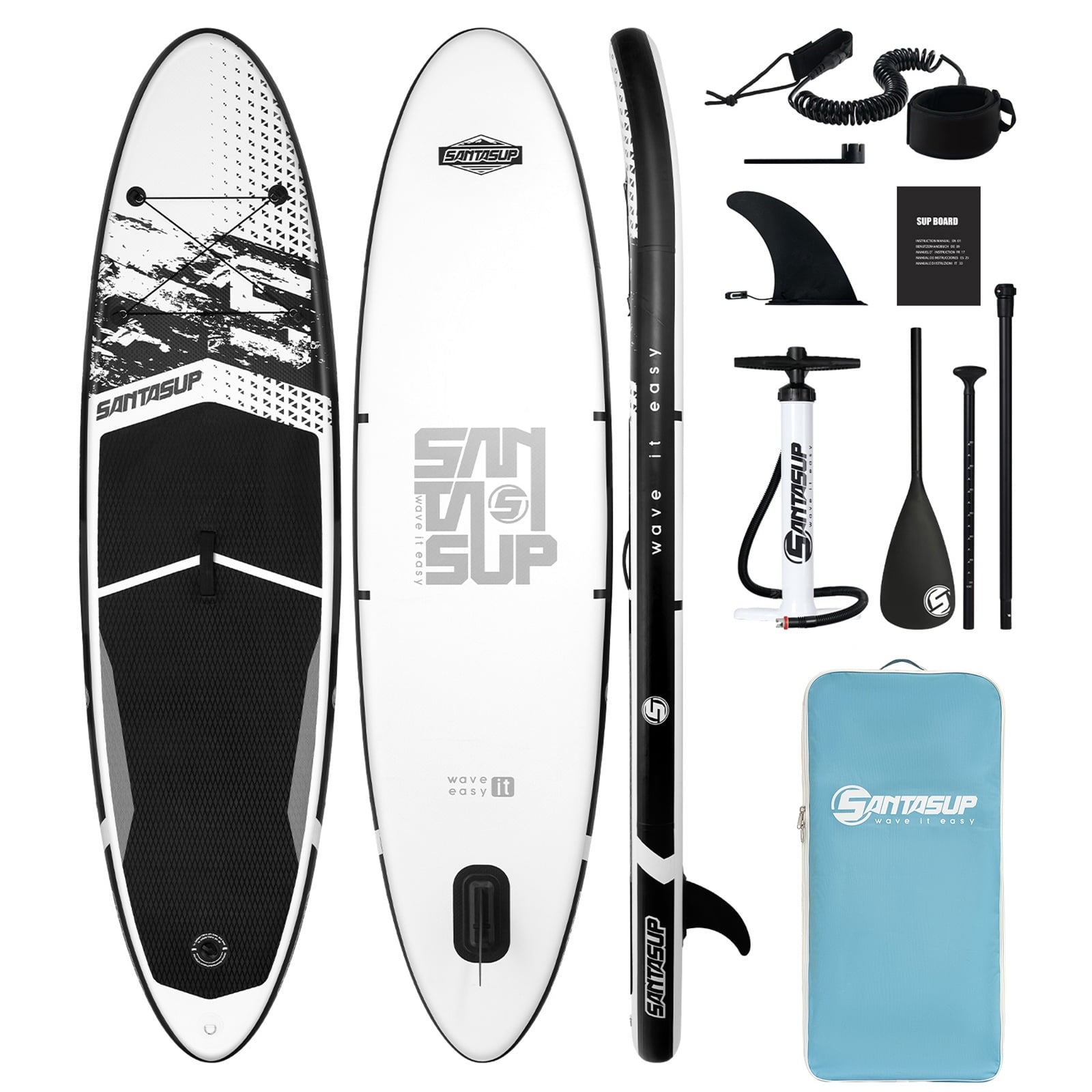 Santasup Inflatable Paddle Board, 10'6 Black Stand Up SUP Boards for Adults & Youths of All Skill Levels, Wide & Non-Slip Deck Design Blow Up Paddleboards with Premium Accessories & Waterproof Bag