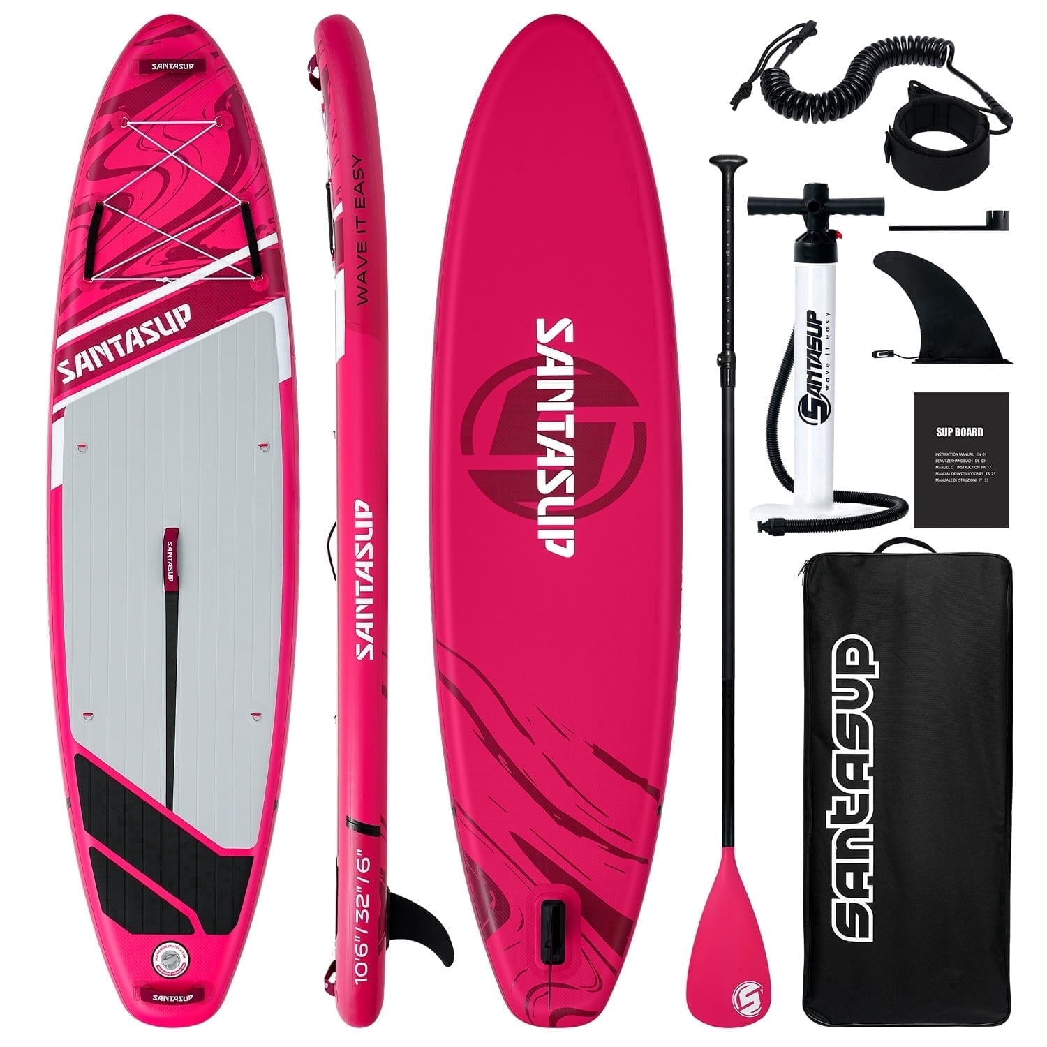 Santasup Blow Up Paddle Board Inflatable Paddle Board For Adults, 10ft Stand Up Paddleboard, Sup Board With Sup Accessories, Non-Slip Deck, Adjustable Paddle, Travel Backpack Wide Stance Pink