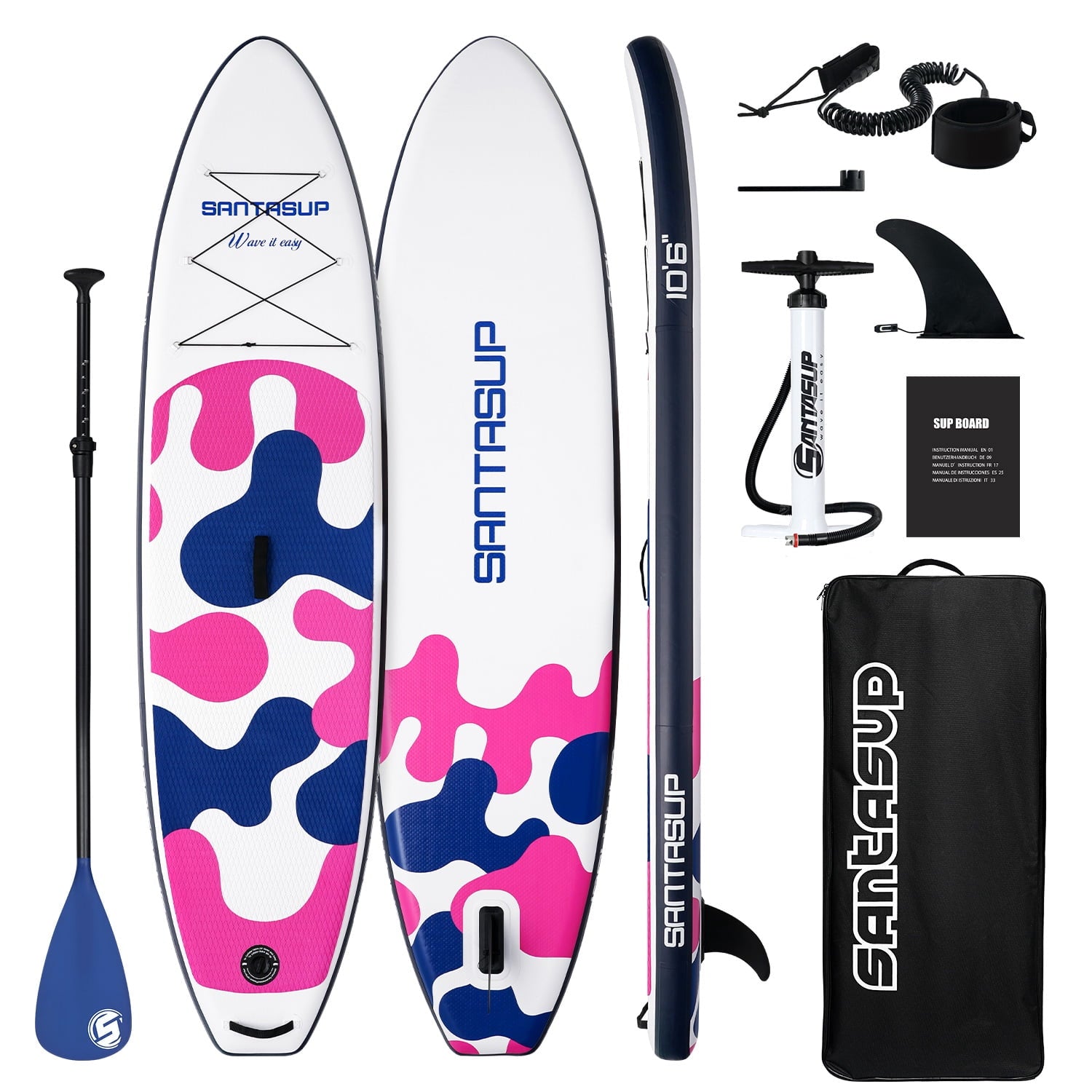Santasup Blow Up Paddle Board Inflatable Paddle Board For Adults, 10ft Stand Up Paddleboard, Sup Board With Sup Accessories, Non-Slip Deck, Adjustable Paddle, Travel Backpack Wide Stance Pink
